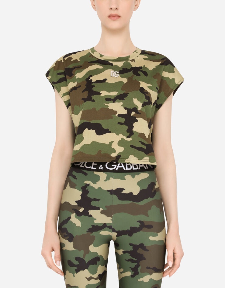 Cropped camouflage-print jersey T-shirt - 1