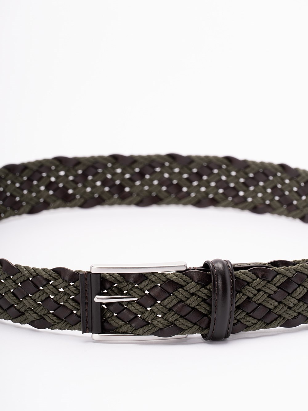 Woven Cotton and Leather Belt - 2
