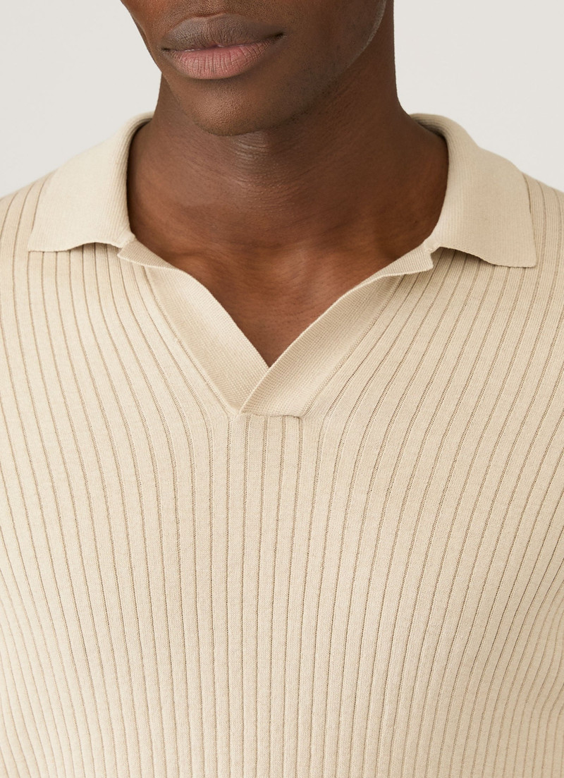 Long Sleeve Fine Rib Silk Cotton Polo Shirt 6