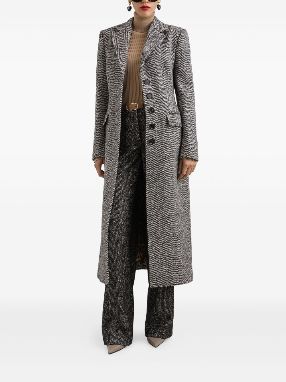 herringbone buttoned coat - 2