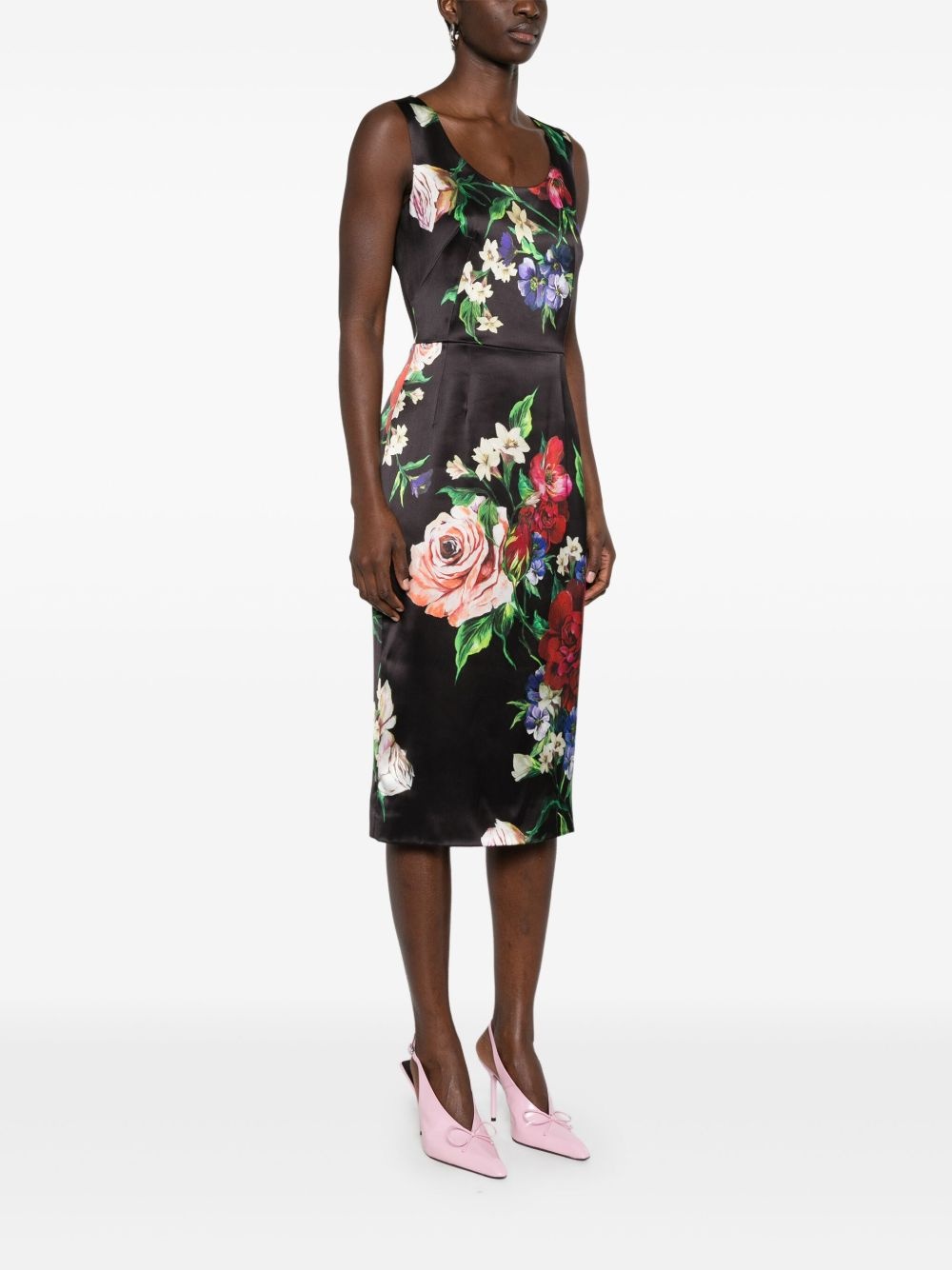 floral-print satin midi dress - 3