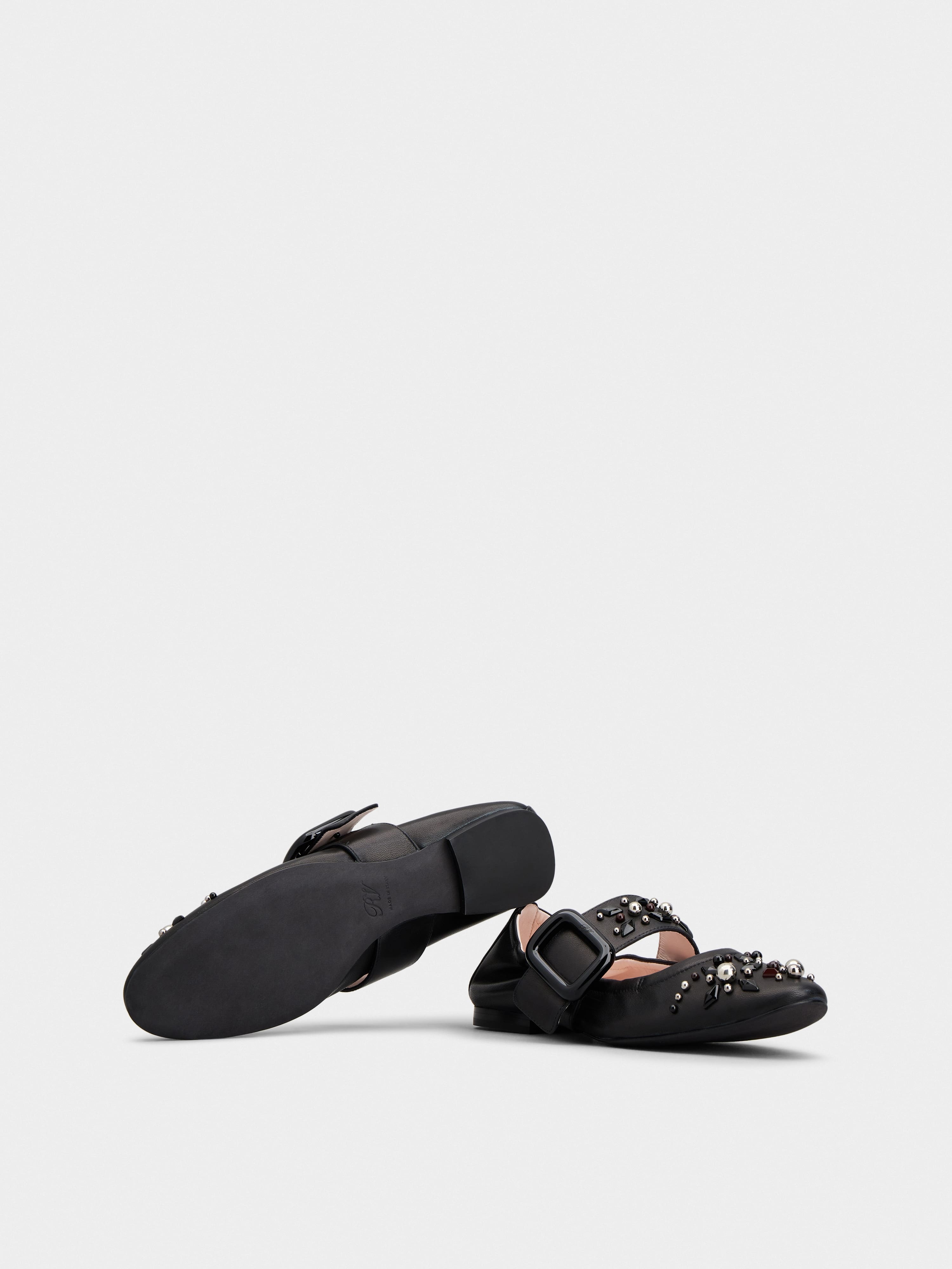Viv' Choc Studs Lacquered Buckle Babies Ballerinas in Nappa Leather - 6