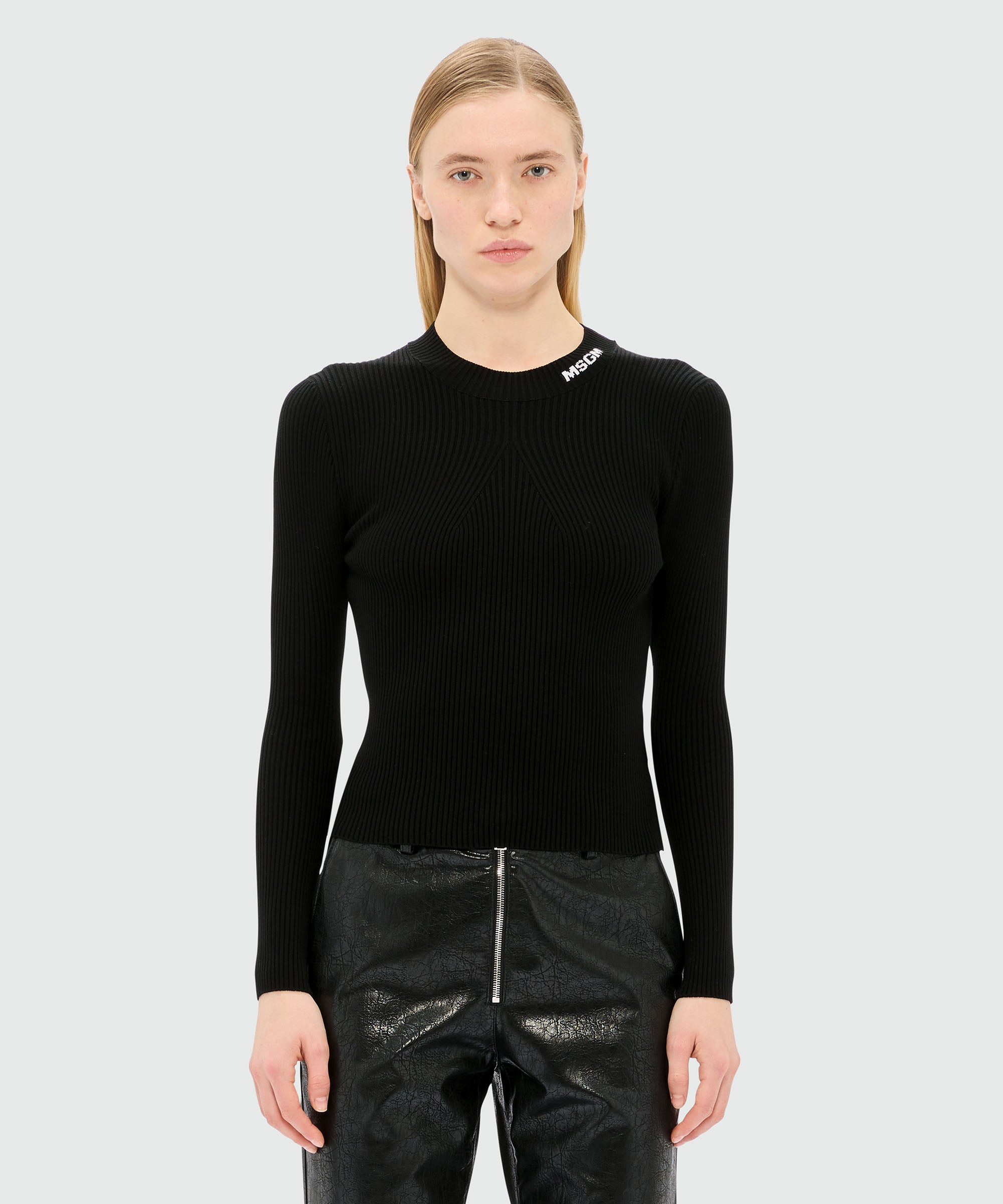 Black ribbed stretch sweater - 2
