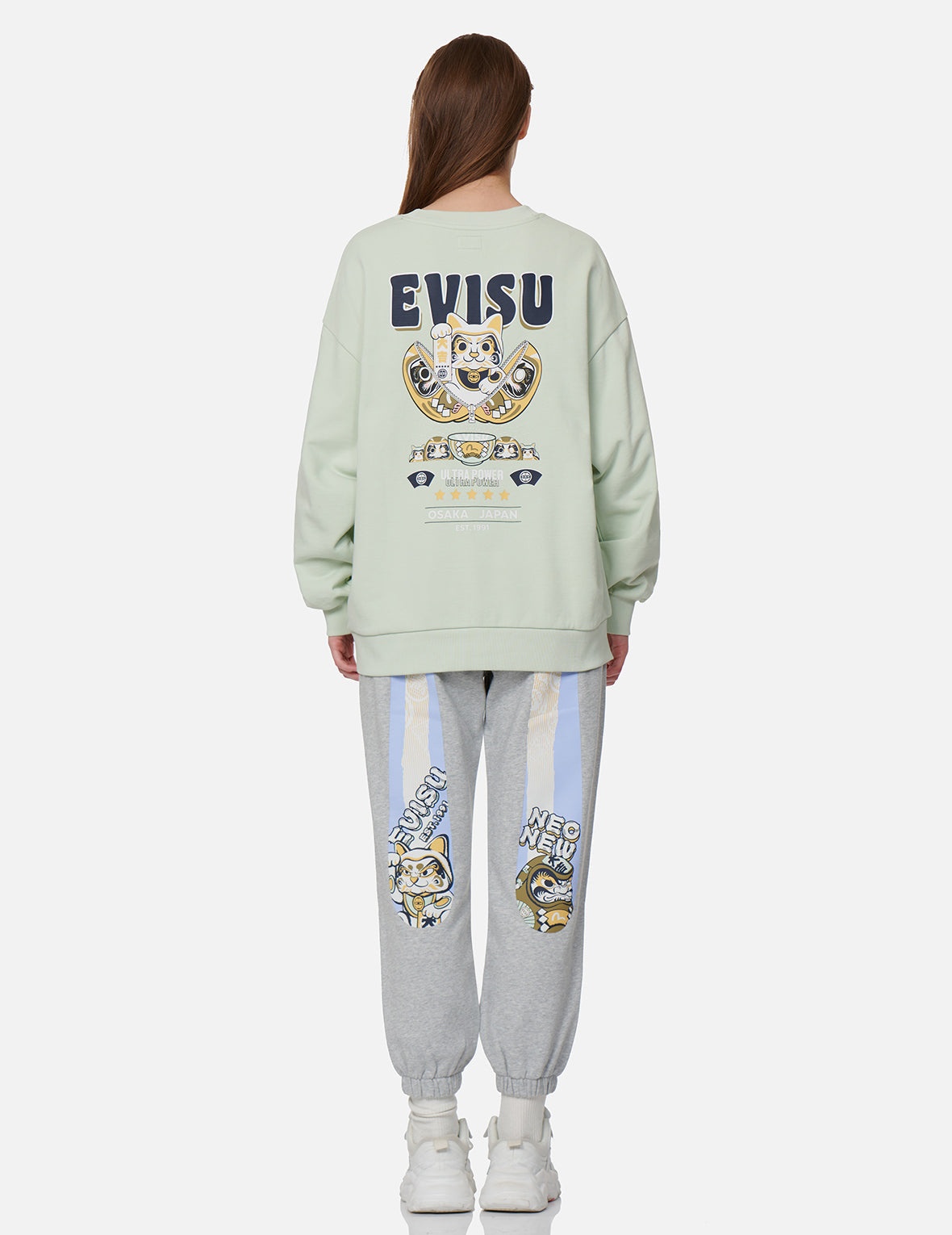 Zip-up Daruma and Fortune Cat Print Sweatshirt - 5