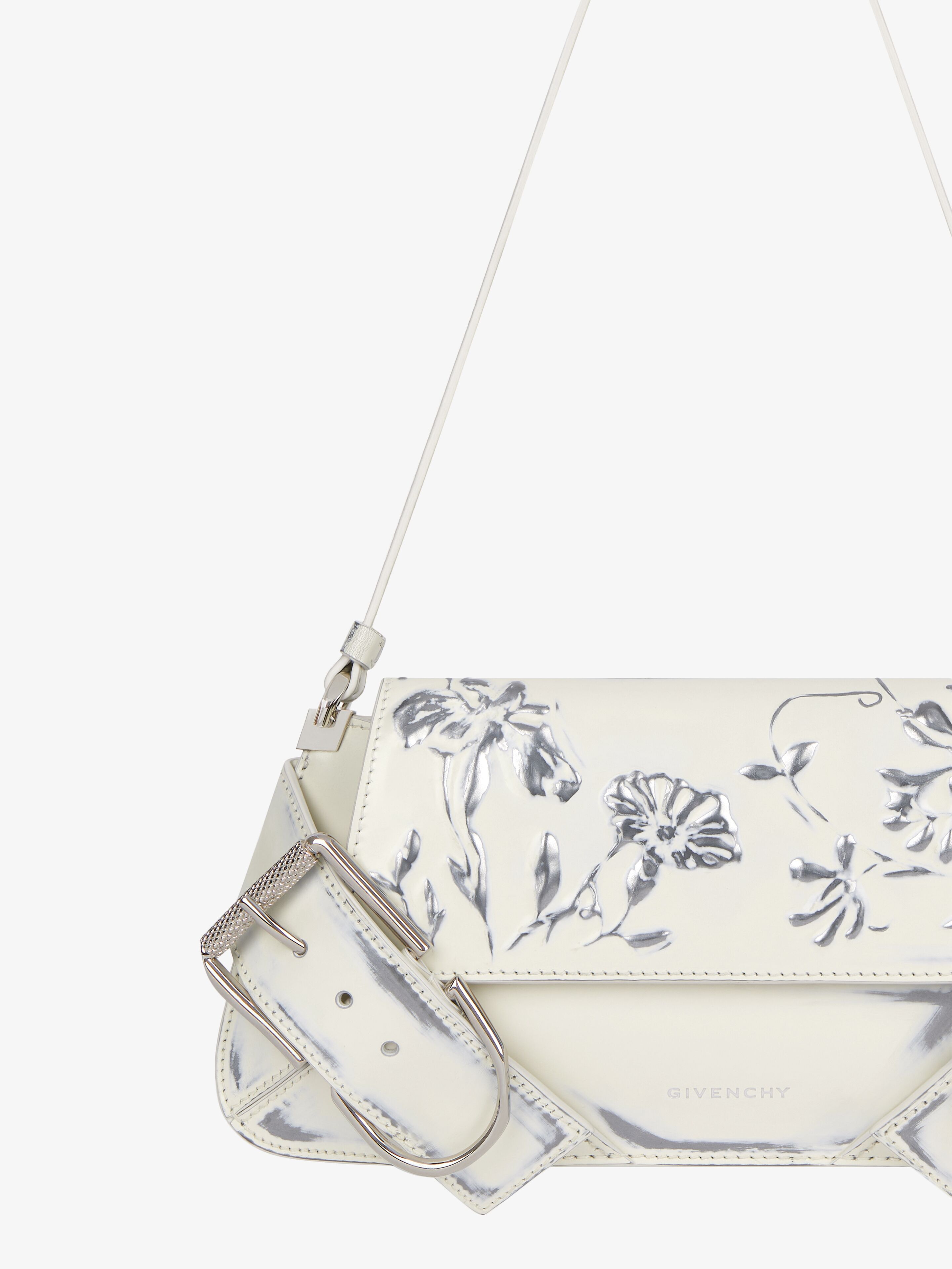 VOYOU SHOULDER FLAP BAG IN LEATHER WITH FLORAL PATTERN - 7