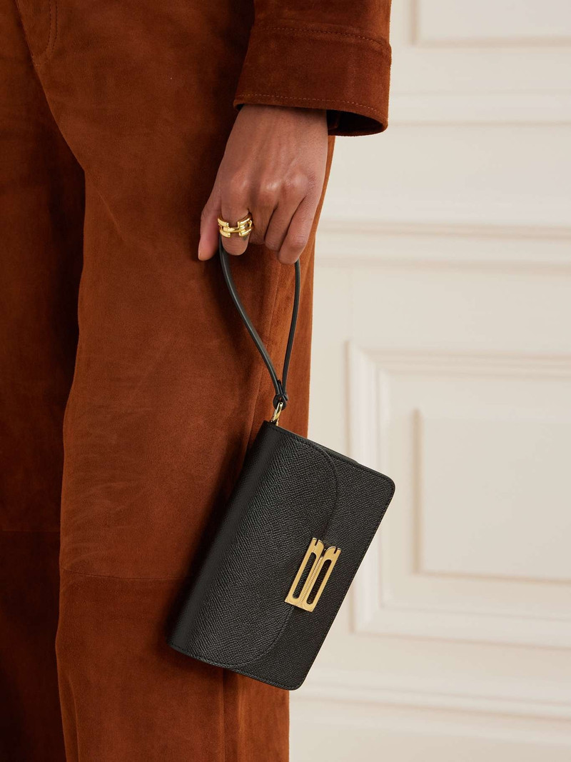 Victoria Beckham B-Buckle textured-leather clutch Black outlook
