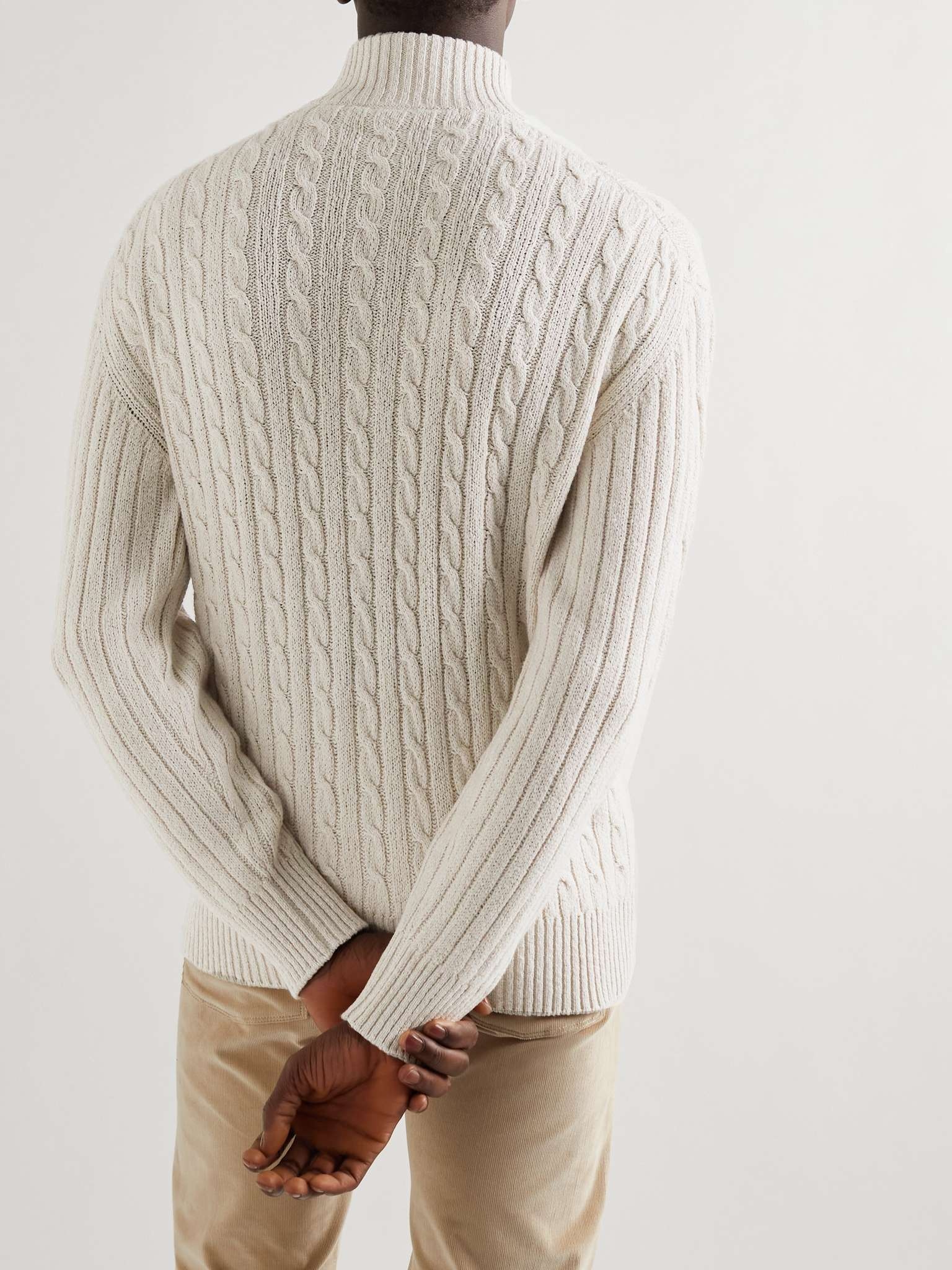 Cable-Knit Baby Cashmere and Linen-Blend Half-Zip Sweater - 4