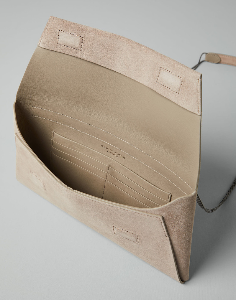 Suede envelope bag with precious chain 5