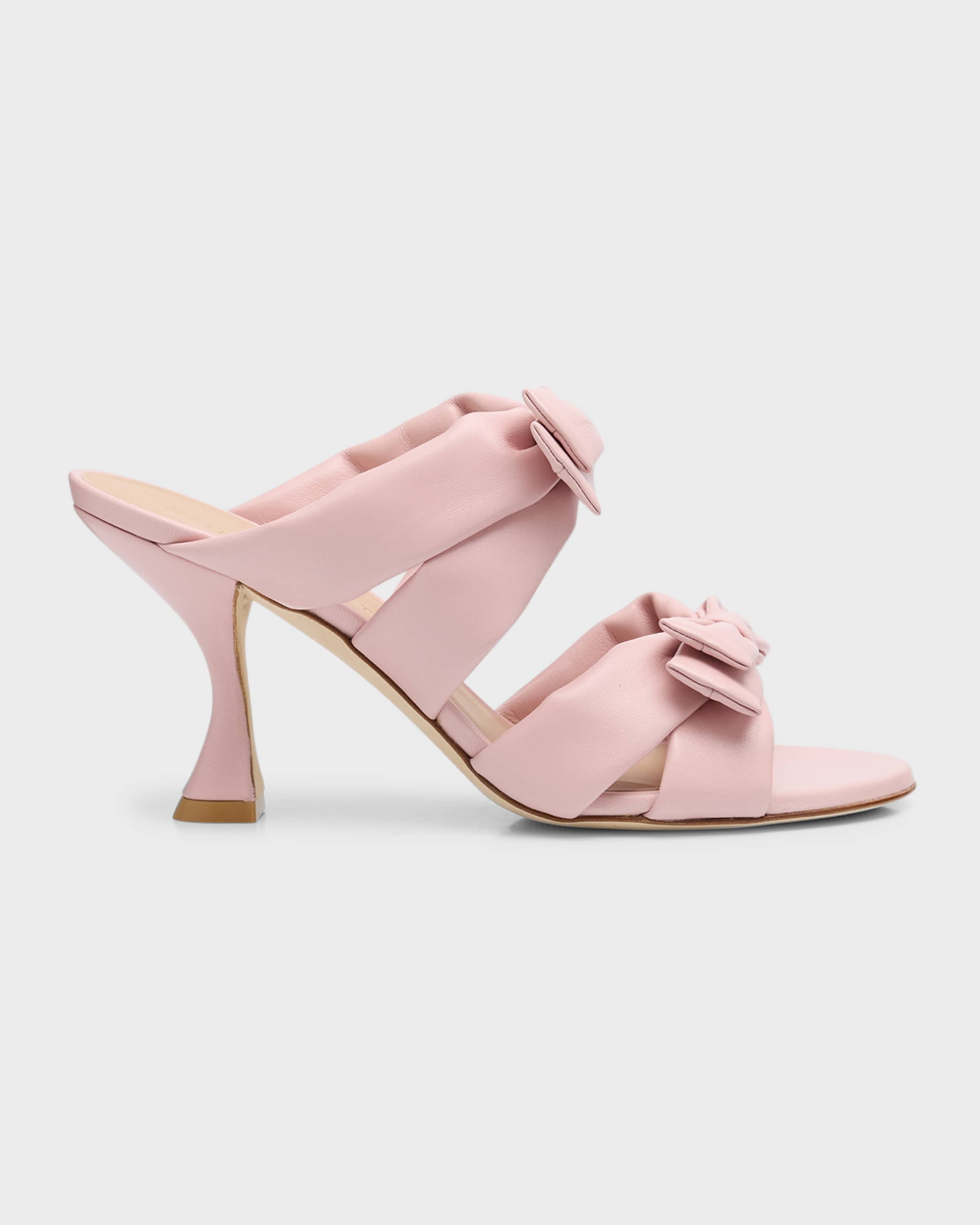 Sofia Leather Bow Slide Sandals - 1