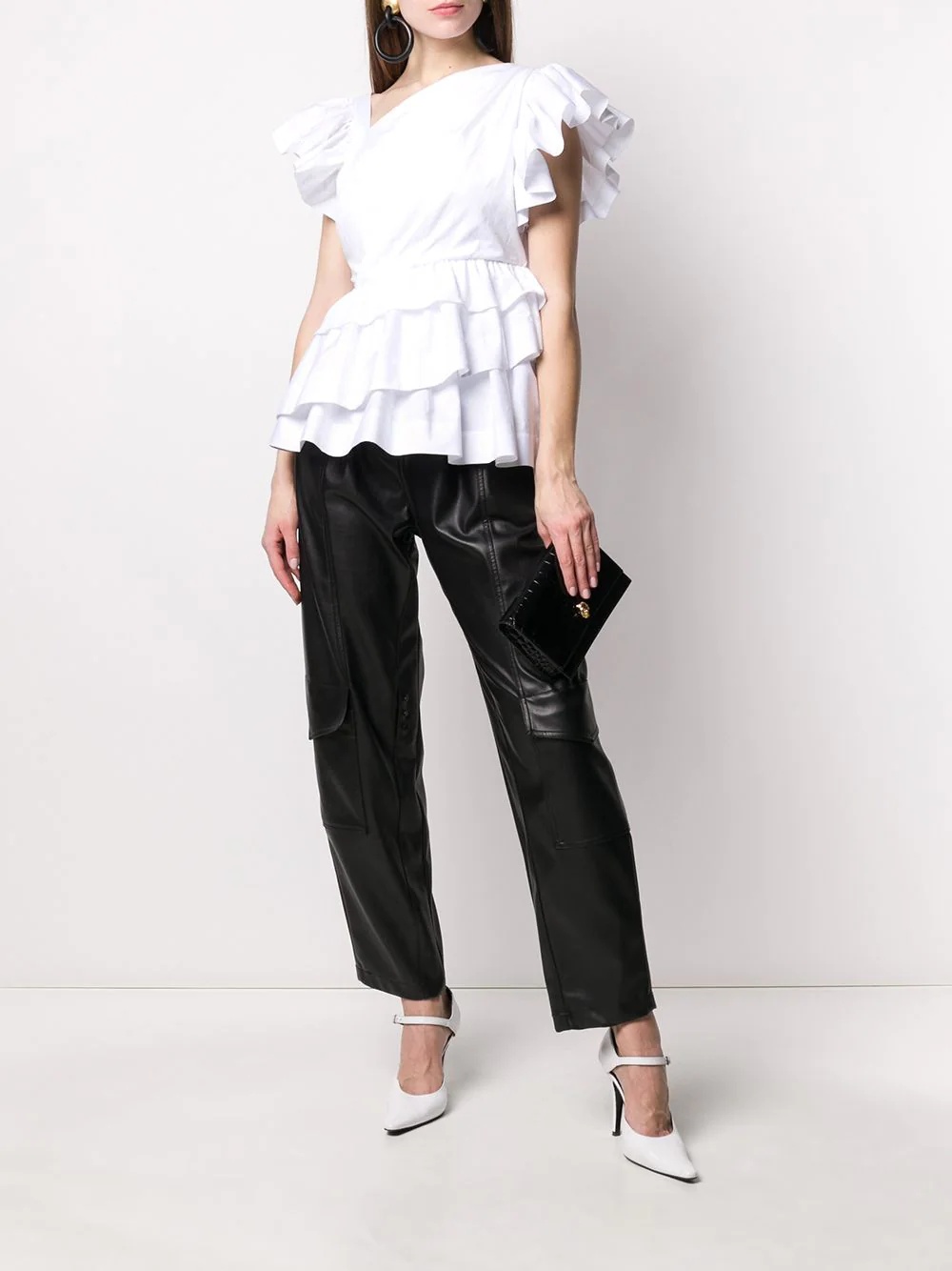 v-side neck ruffled T-shirt - 2