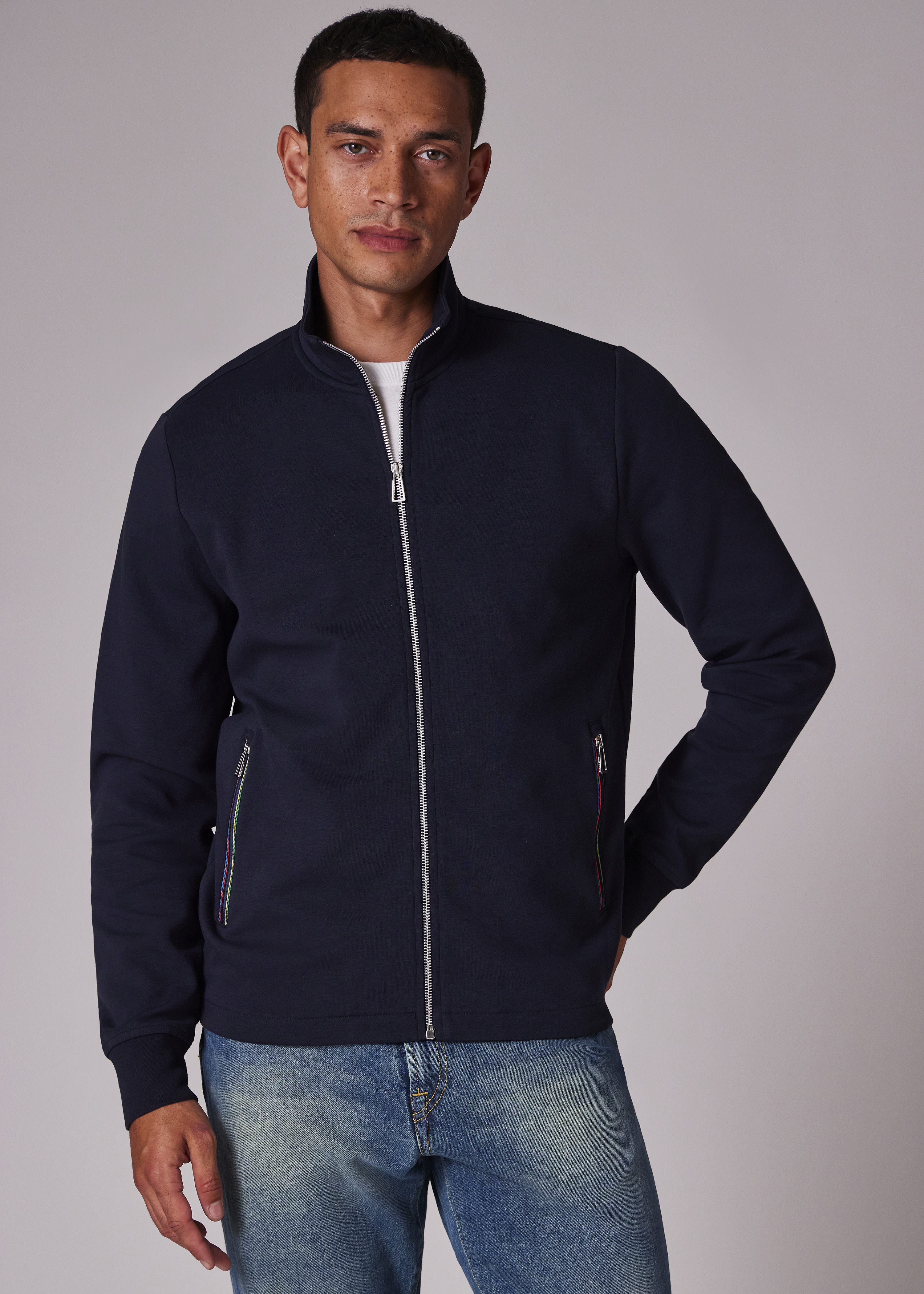 Navy Double Face Cotton-Blend Track Top - 4