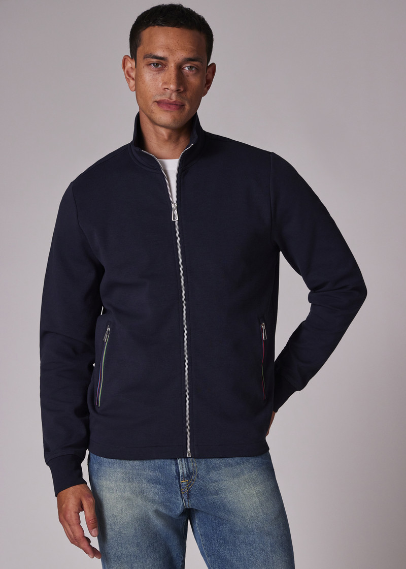 Navy Double Face Cotton-Blend Track Top 4