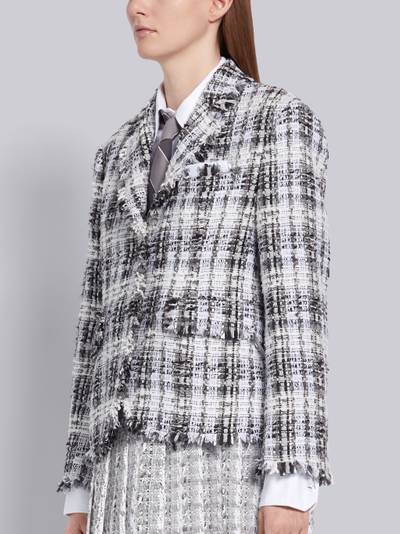 Thom Browne Medium Grey Frayed Chenille Yarn Ribbon Tweed Unconstructed Oversized High Armhole Jacket outlook