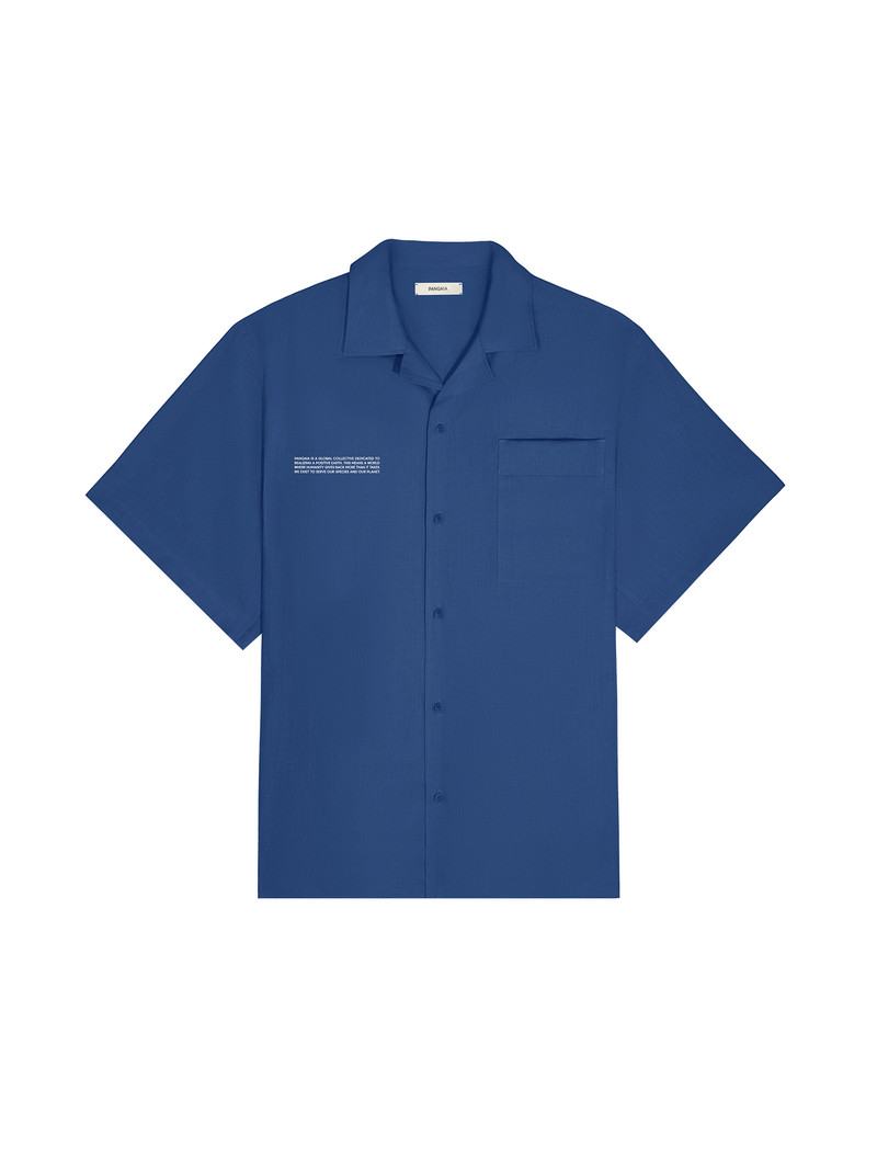PANGAIA Mens DNA Linen Camp Collar Shirt - Lapis Blue outlook