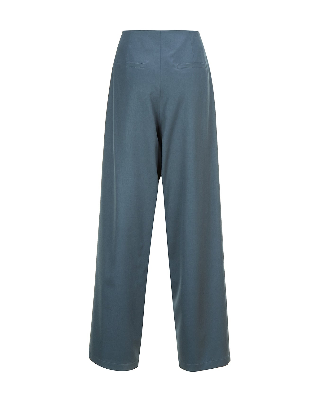 Middle Tight Belted Wool Pants - Blue - 6