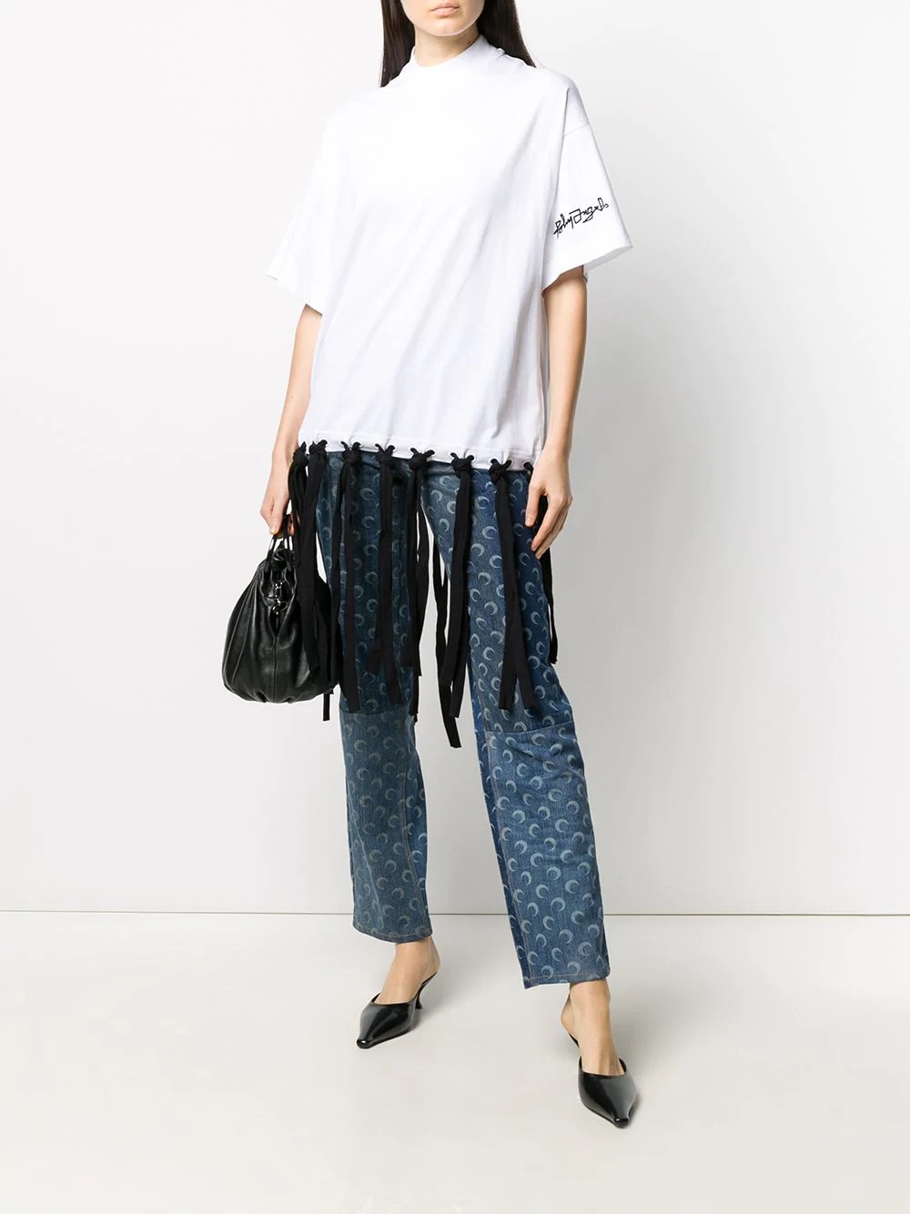 fringed embroidered logo T-shirt - 2