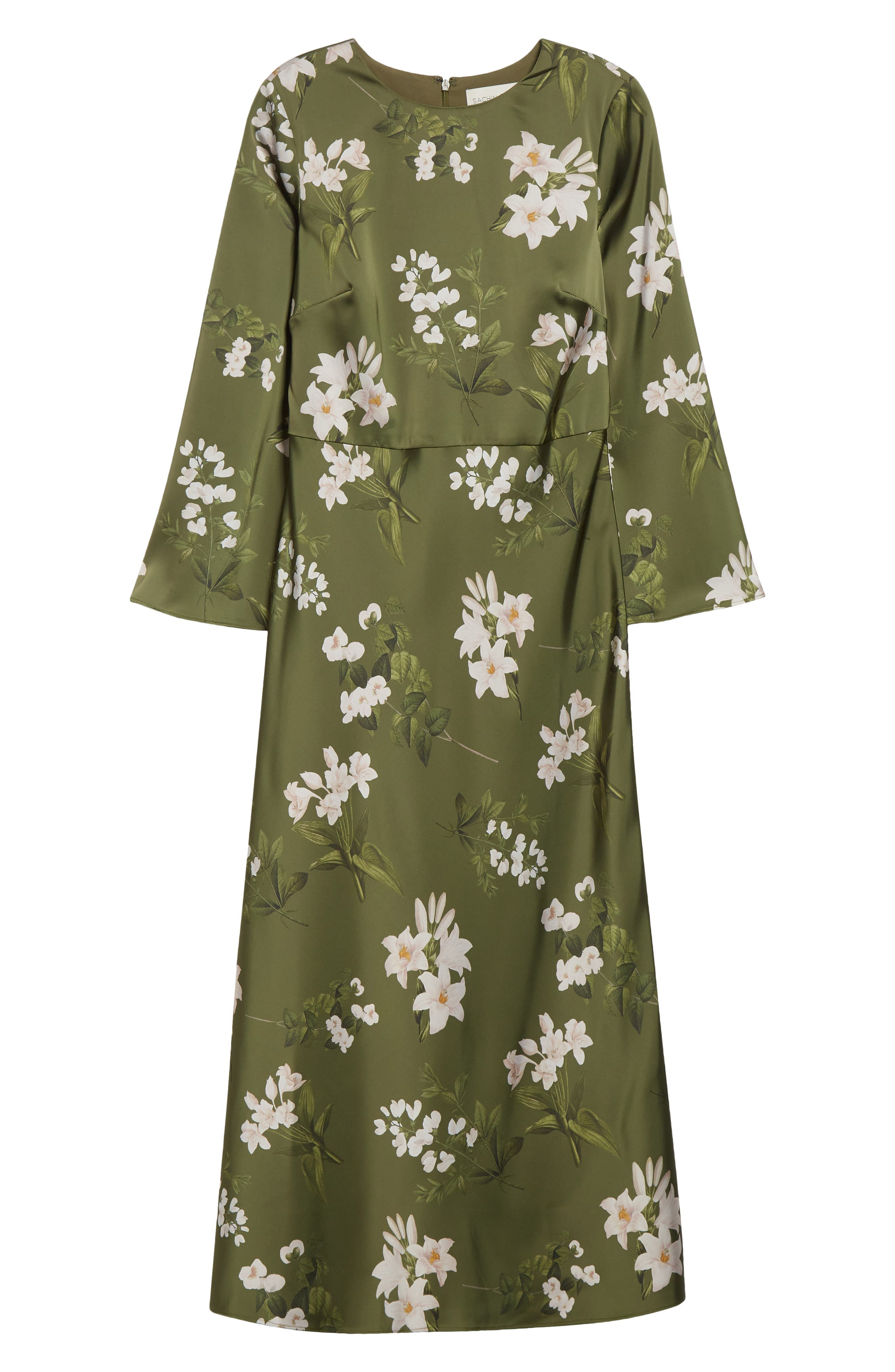 Sachin & Babi Tyra Floral Long Sleeve Satin Midi Dress in Moss Formosa at Nordstrom - 6