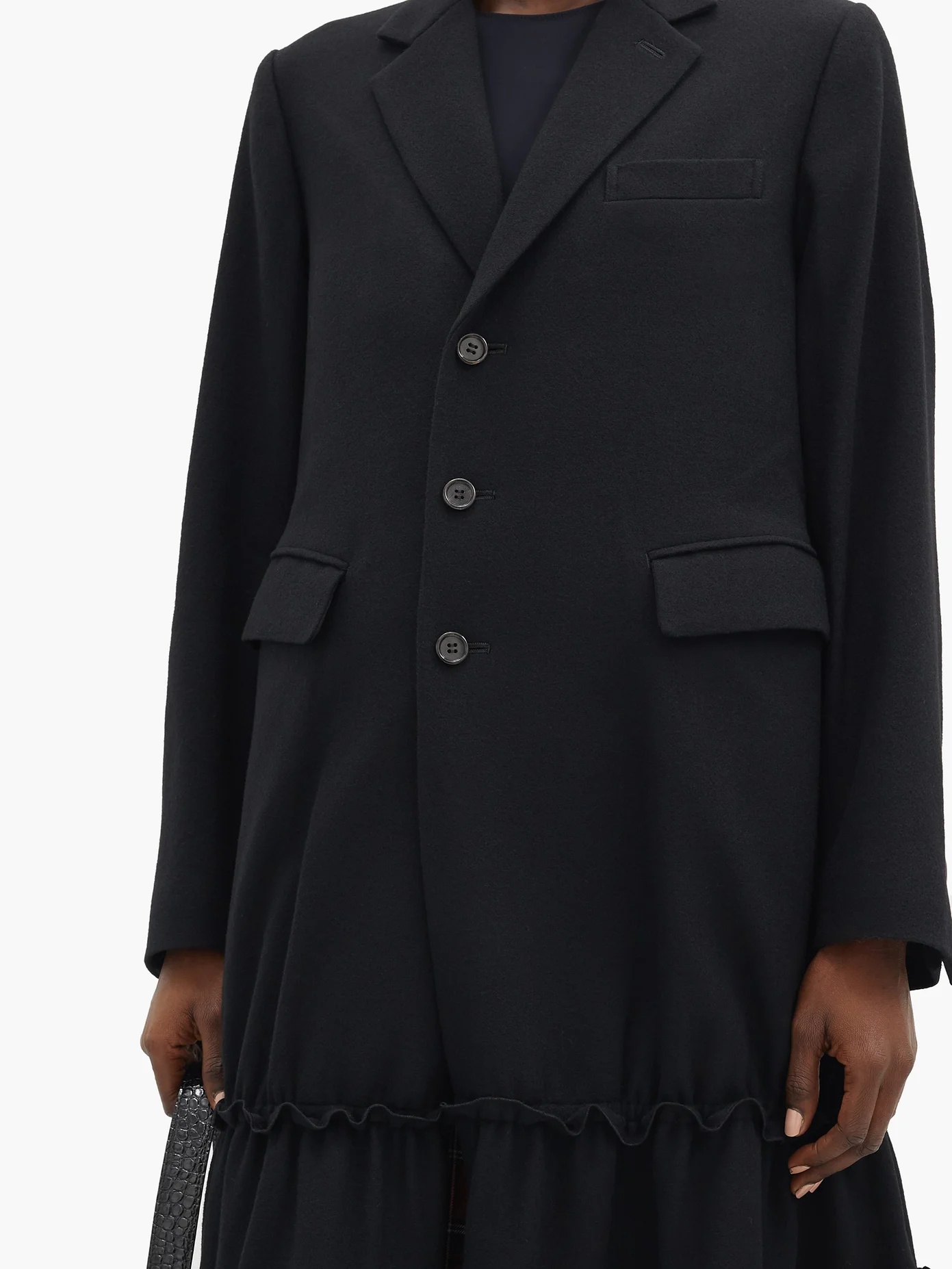 Peplum-hem milled-wool single-breasted coat - 3