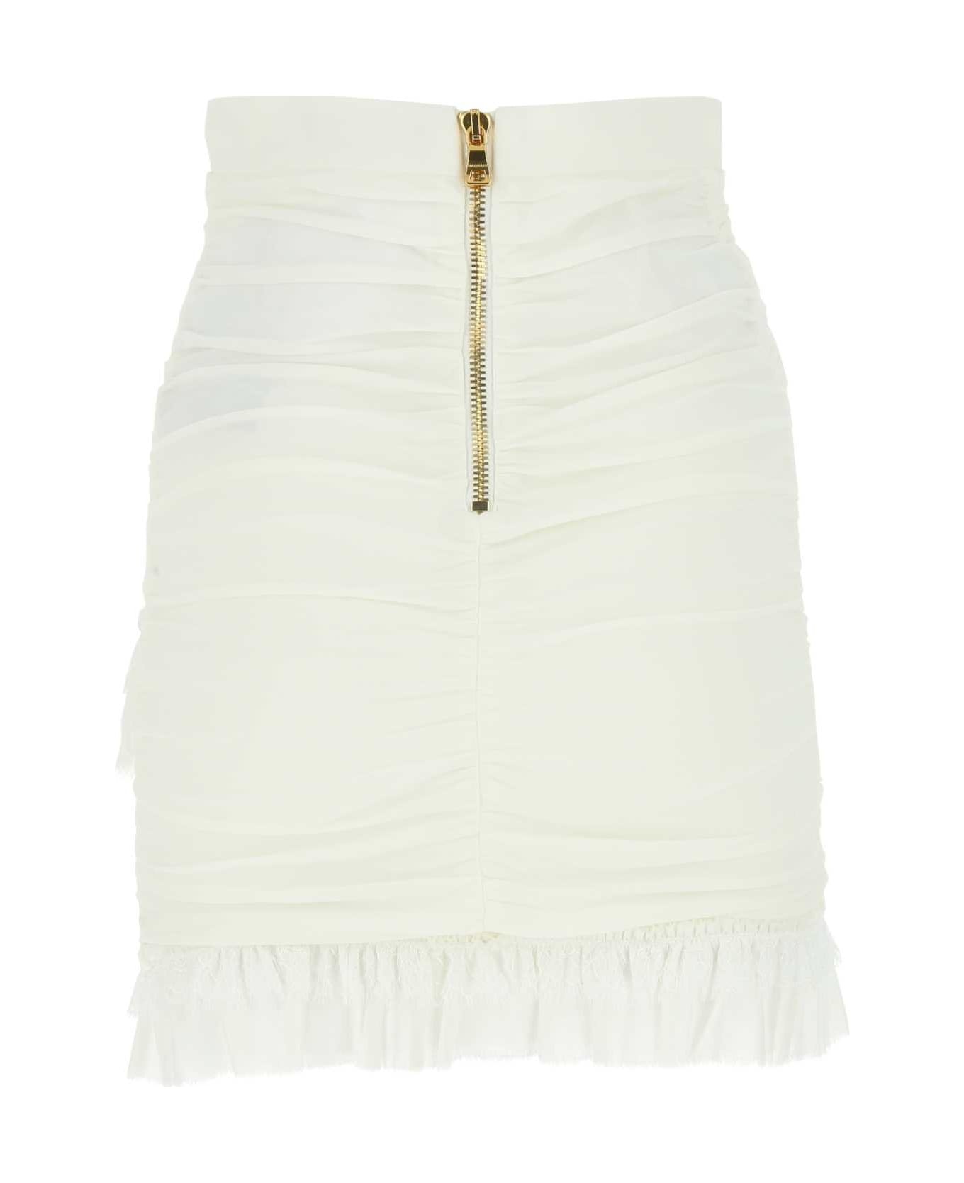 White Crepe Mini Skirt - 2