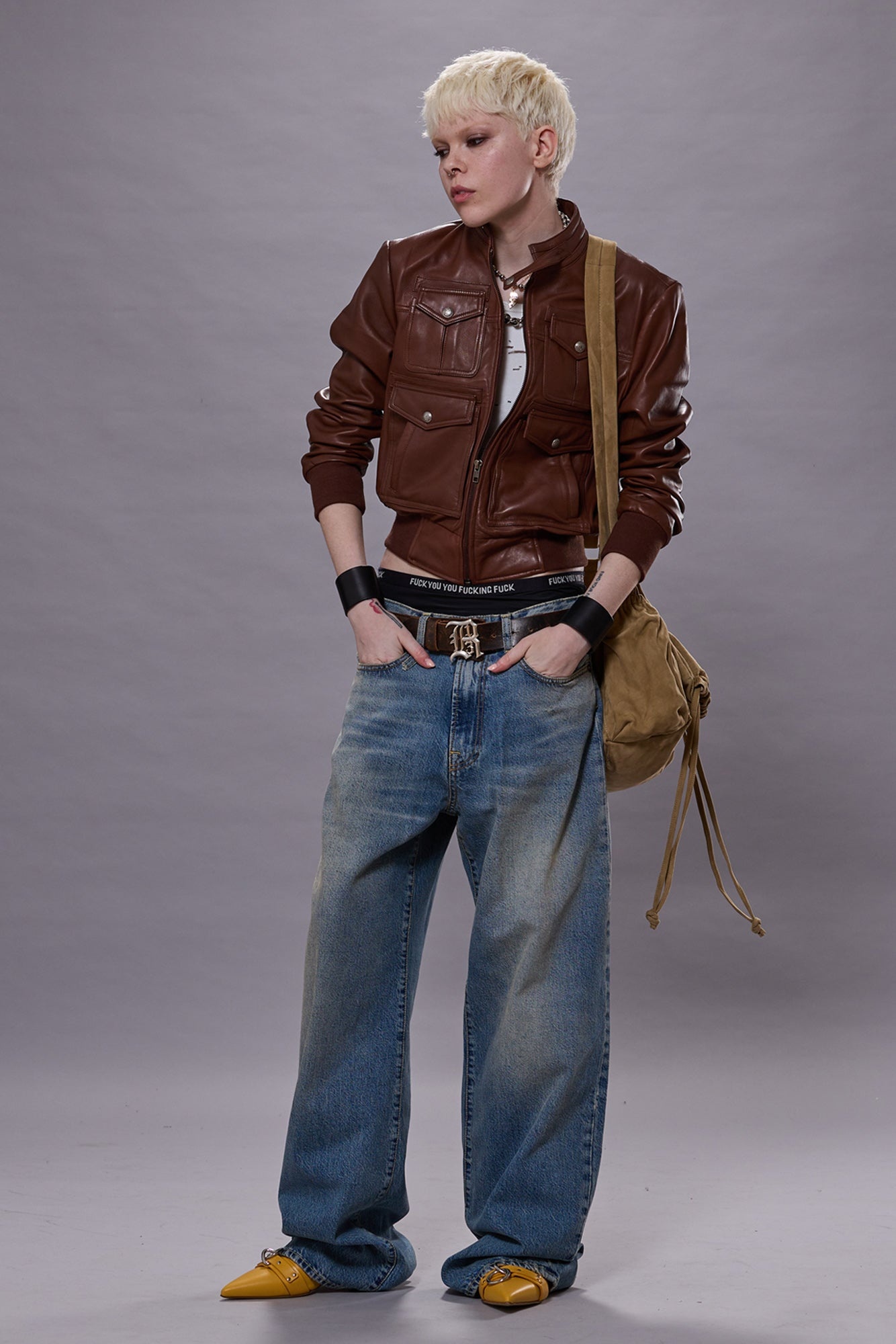 SHRUNKEN ZIP-UP LEATHER JACKET - 2