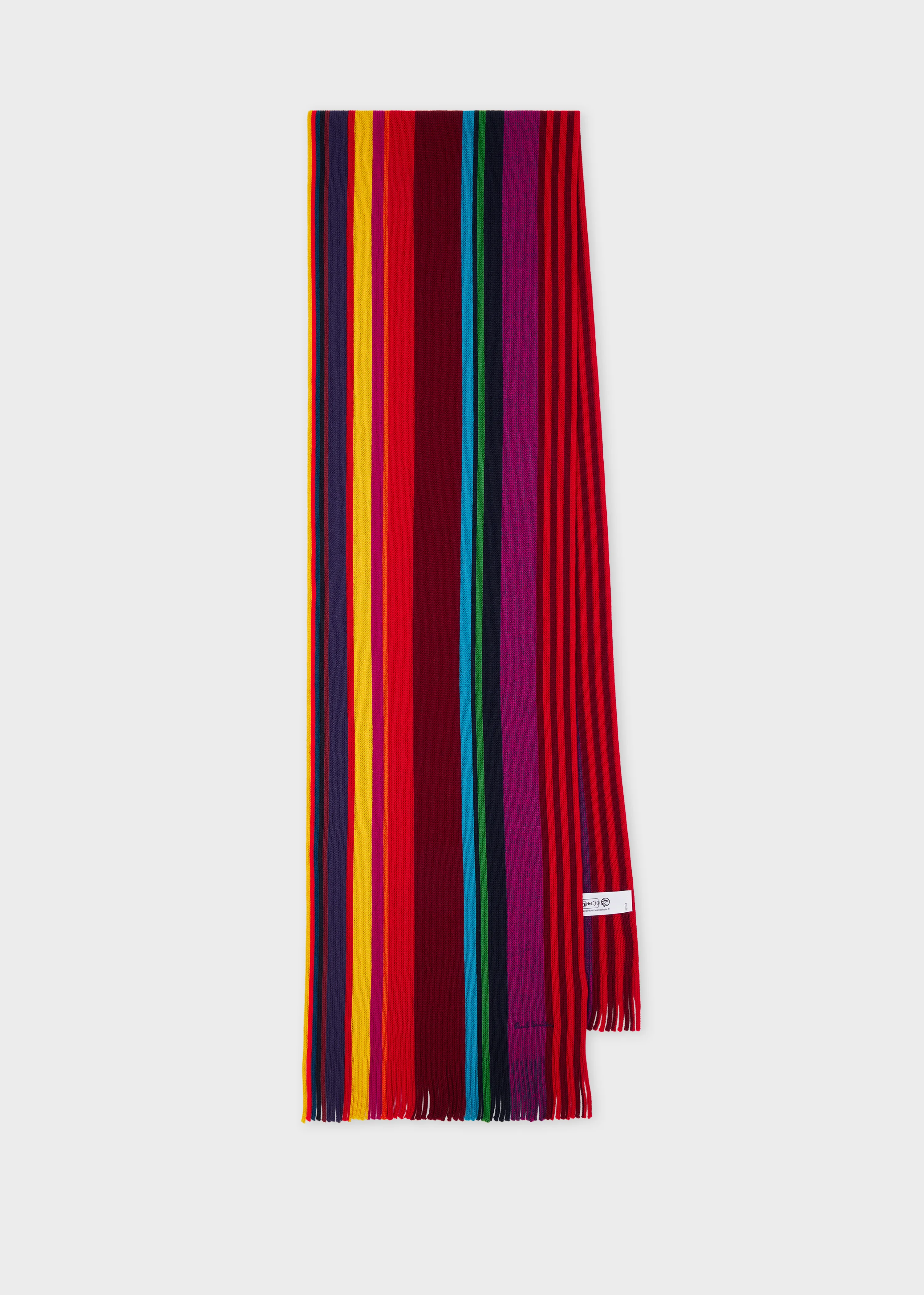 Red Merino Wool Twisted Stripe Scarf - 1