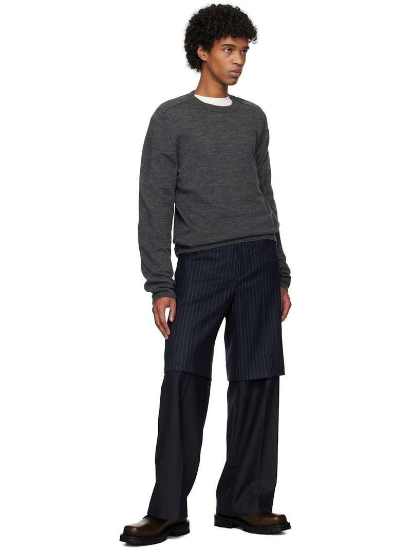 Tonywack Navy Striped Wool Layered Trousers outlook