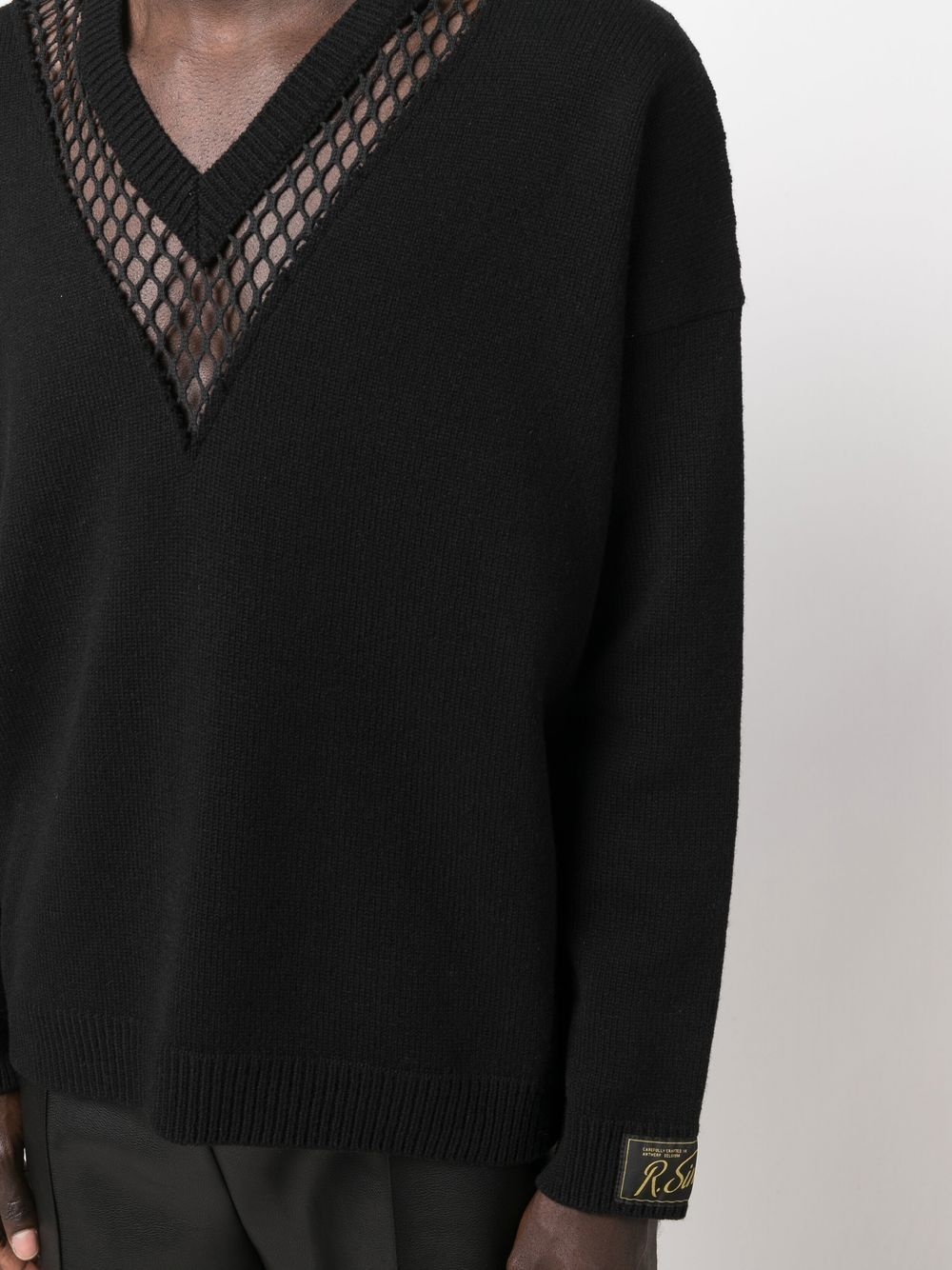 mesh-detail V-neck jumper - 5