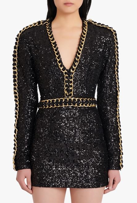 Short black and gold embroidered dress - 5