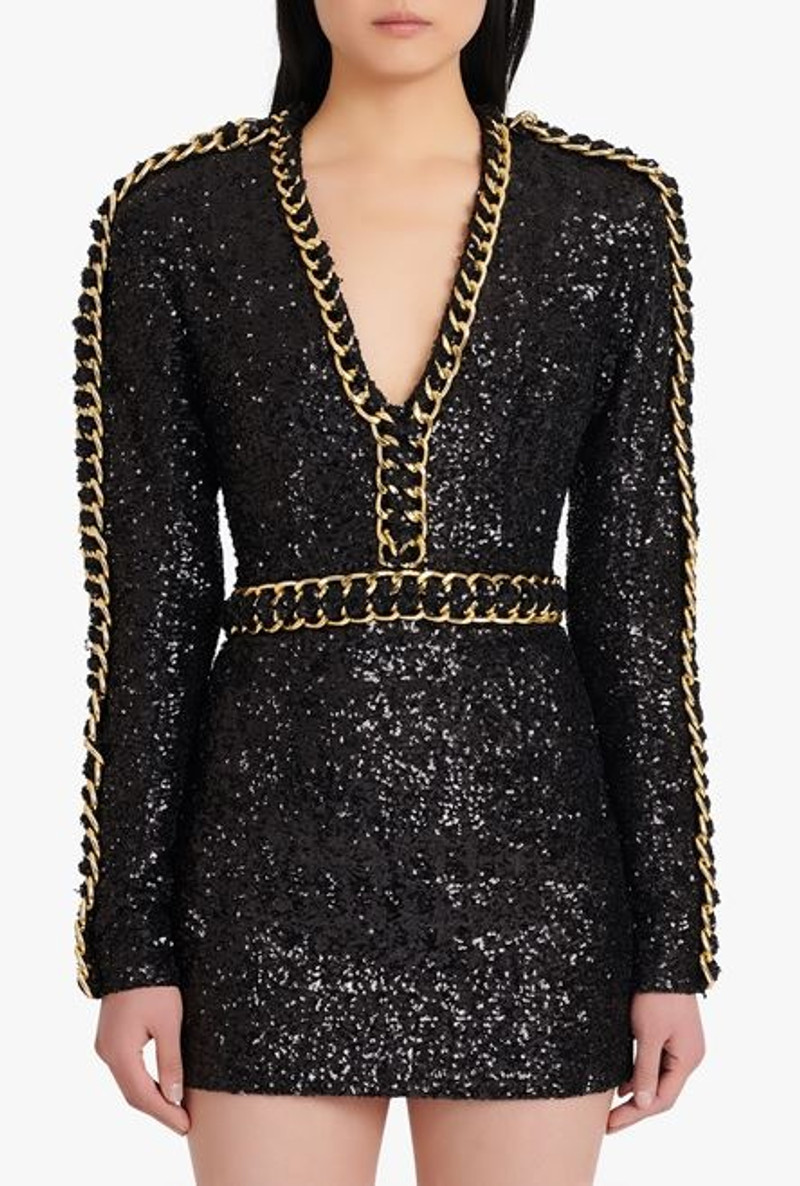 Short black and gold embroidered dress 5