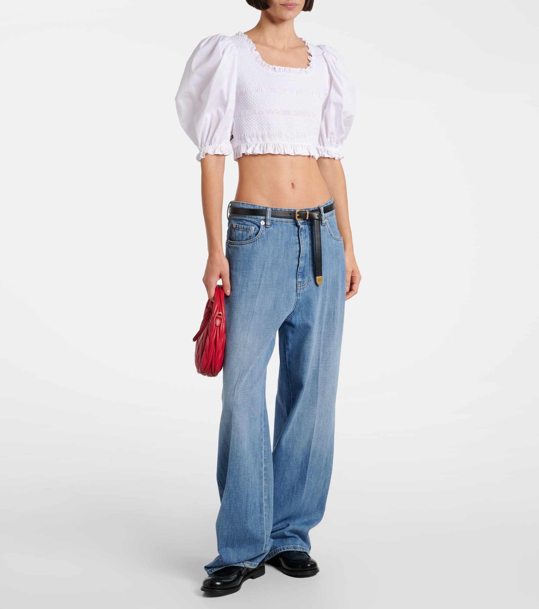 Smocked cotton poplin crop top - 2