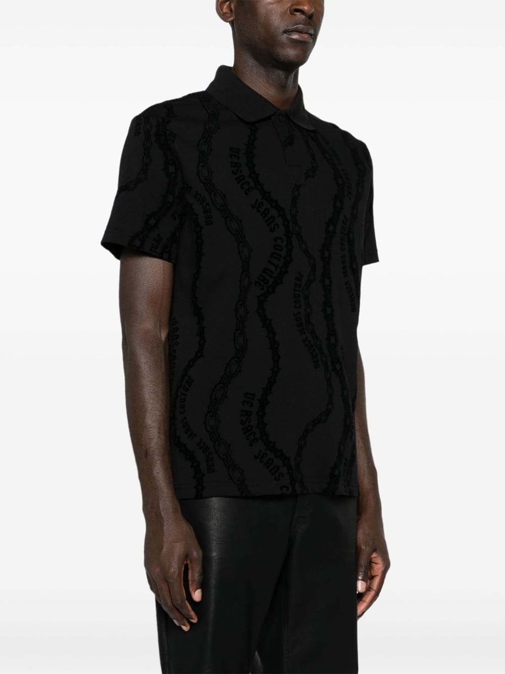 flocked-print jersey polo shirt - 3