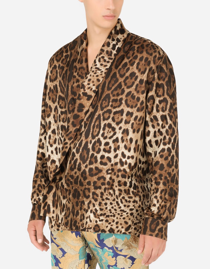 Oversize silk shirt with leopard print - 4