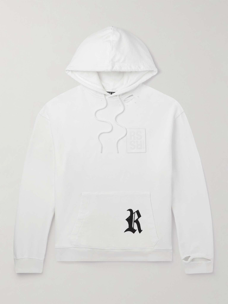 Leather-Trimmed Distressed Logo-Print Cotton-Jersey Hoodie - 1