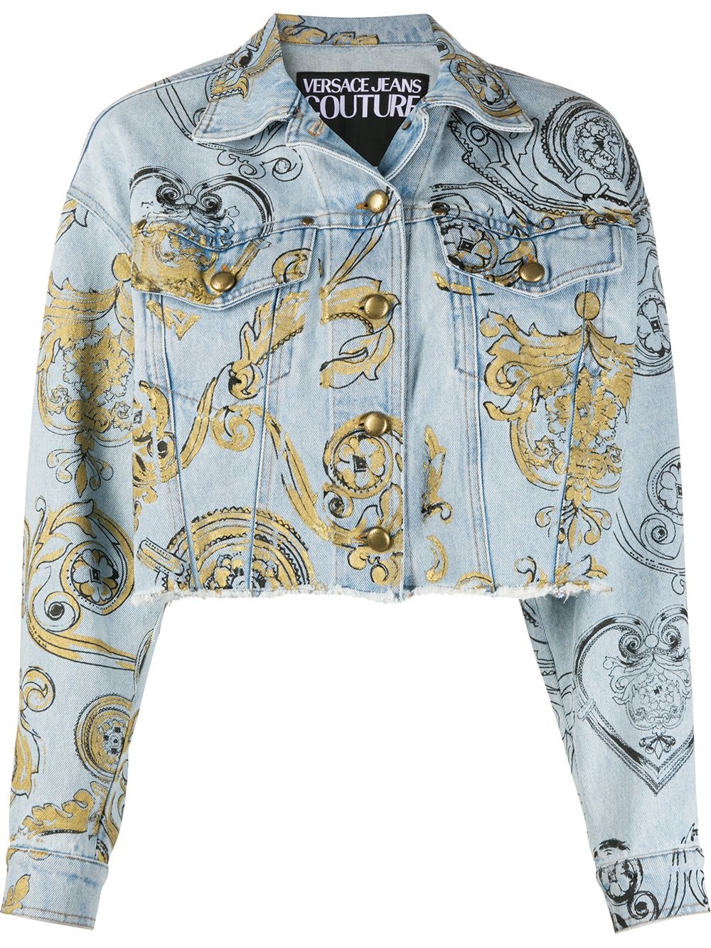 cropped baroque print denim jacket - 1