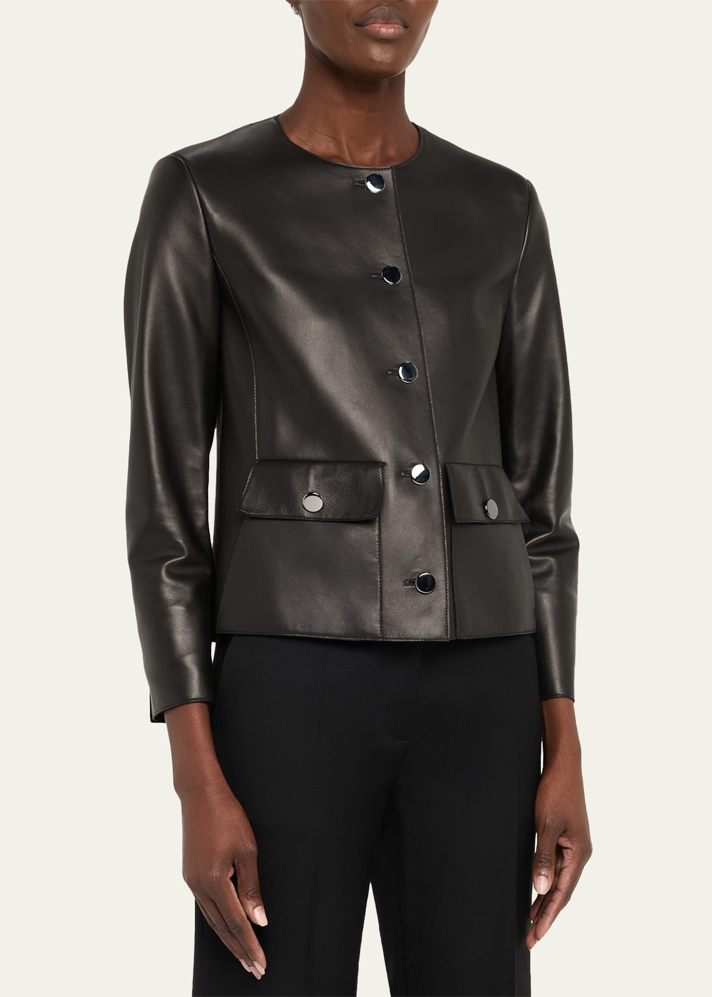 Lamb Nappa Leather Collarless Jacke† - 4