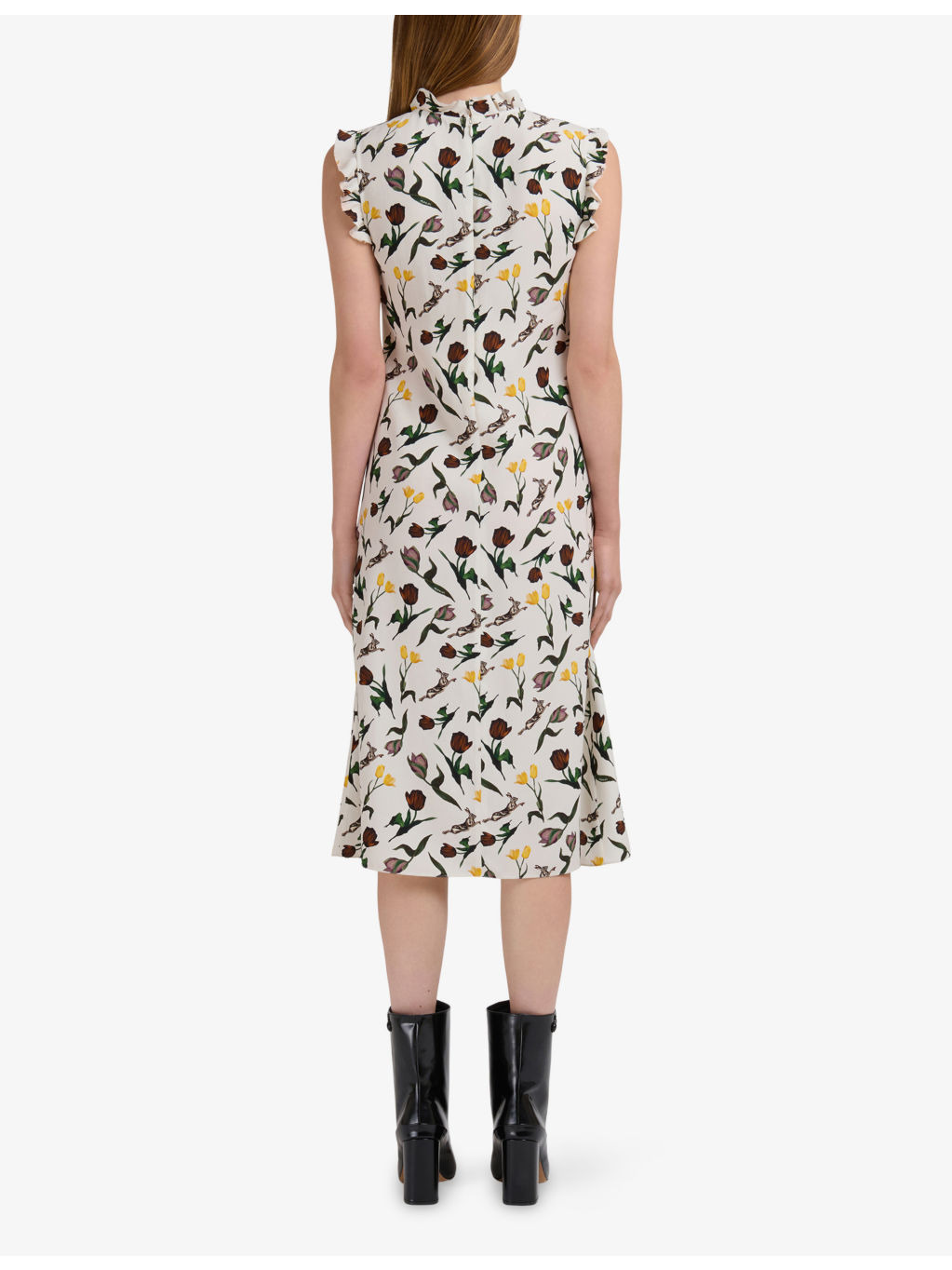 Floral and Hare-Print Ruffled-Trim Satin Midi Dress - 4