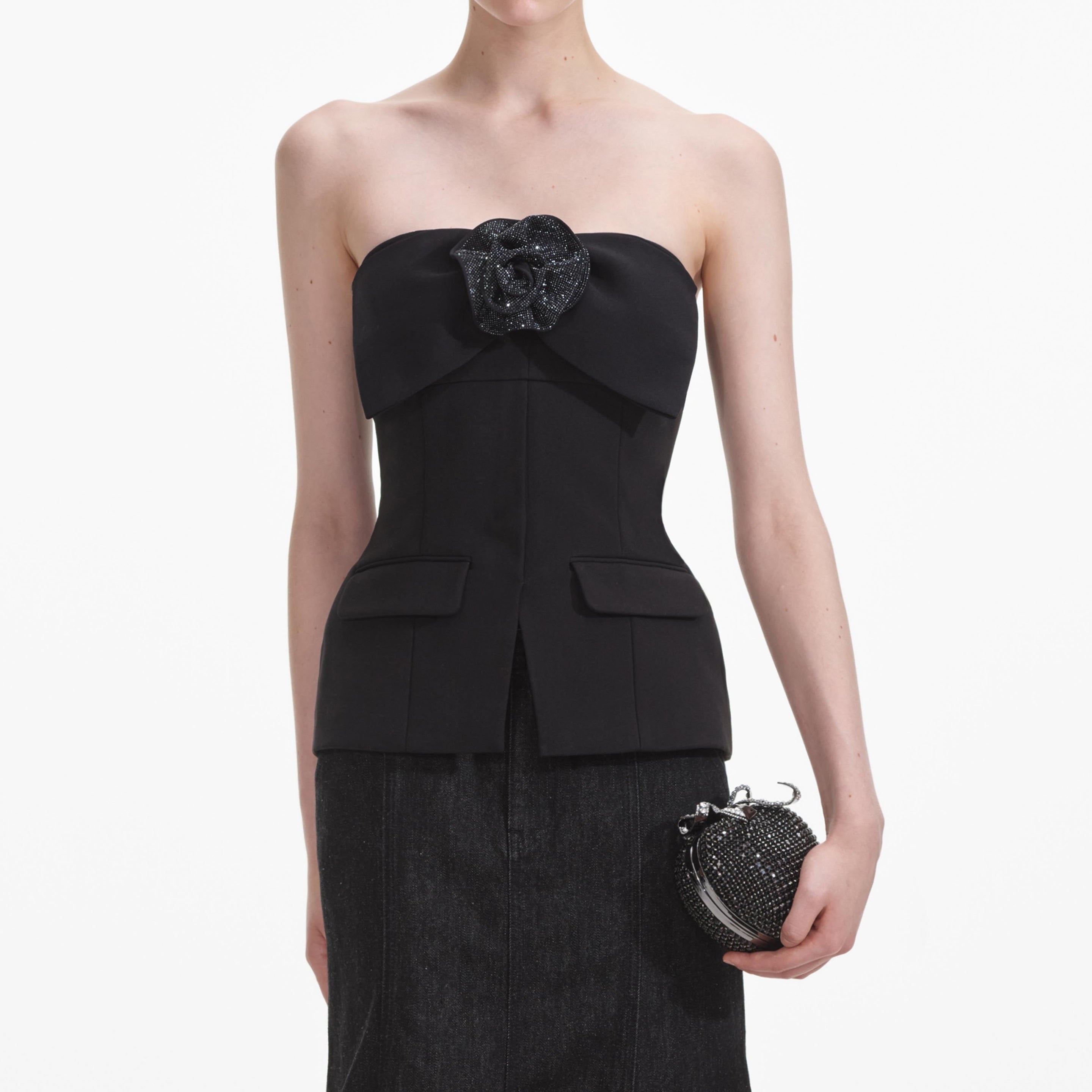 Black Crepe Corsage Top - 4