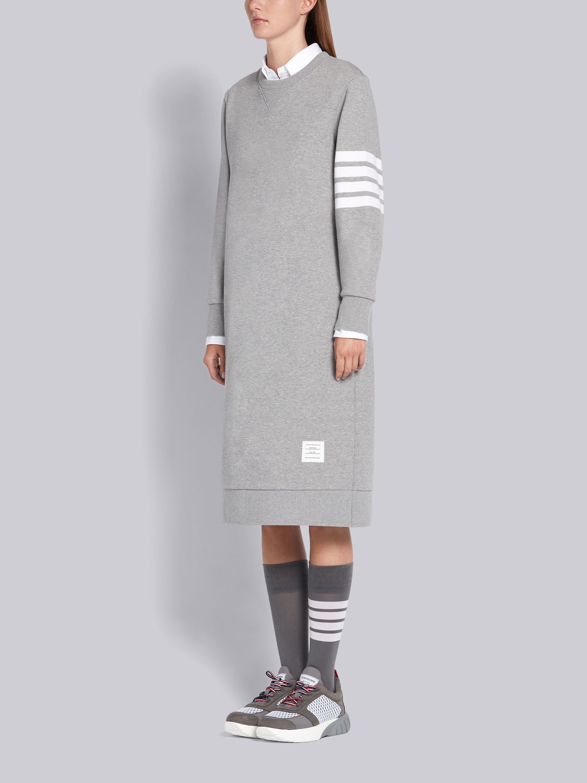 Light Grey Classic Loop Back 4-Bar Sweater Dress - 2