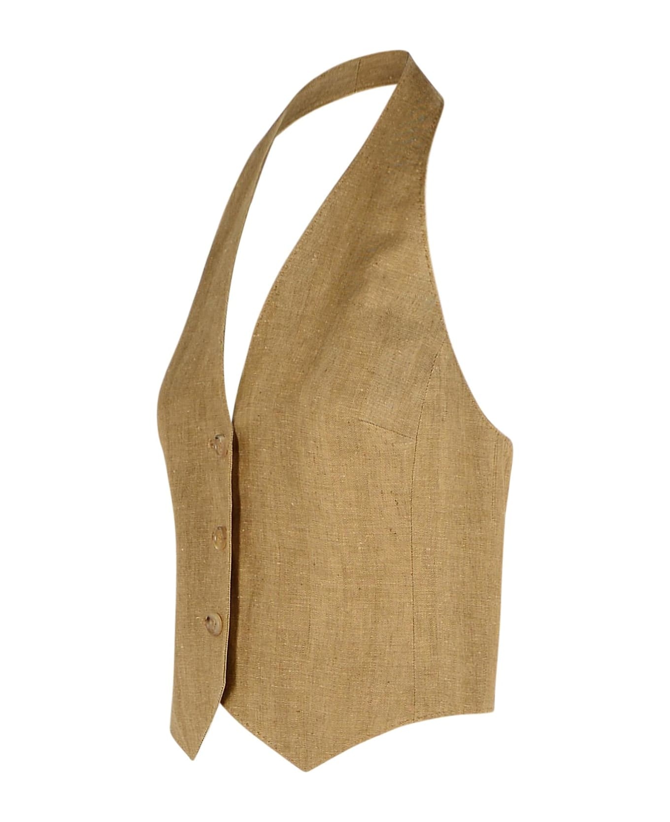 'sauro' Beige Linen Vest - 2
