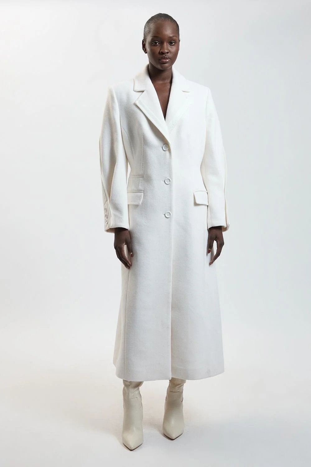 Wool Tailored Midi Full Skirt Satin Detail Coat - 1