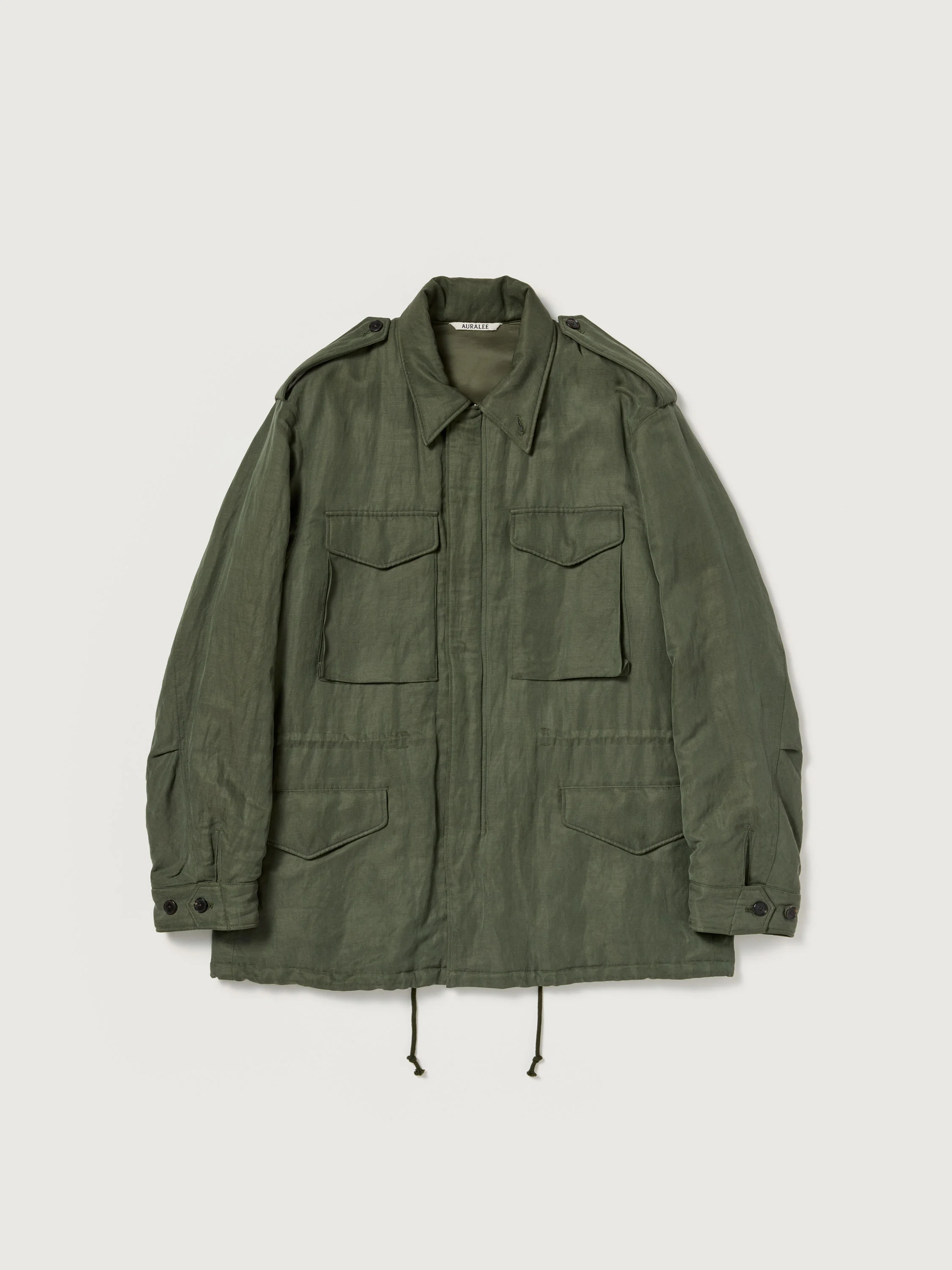BRUSHED SILK LINEN SATIN PADDED MILITARY BLOUSON - 1