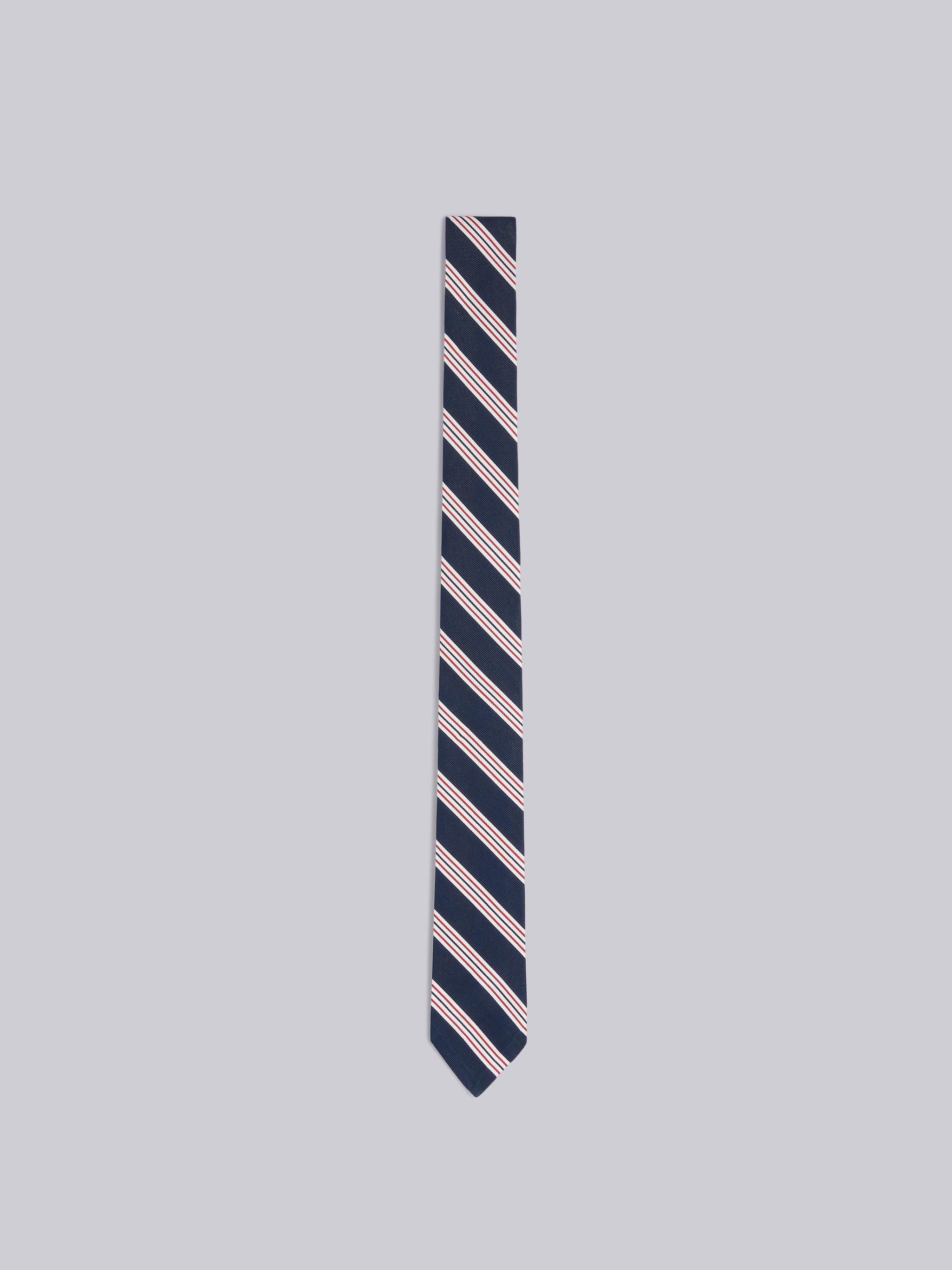 Navy Silk Cotton Jacquard Tricolor Hairline Stripe Tie - 1