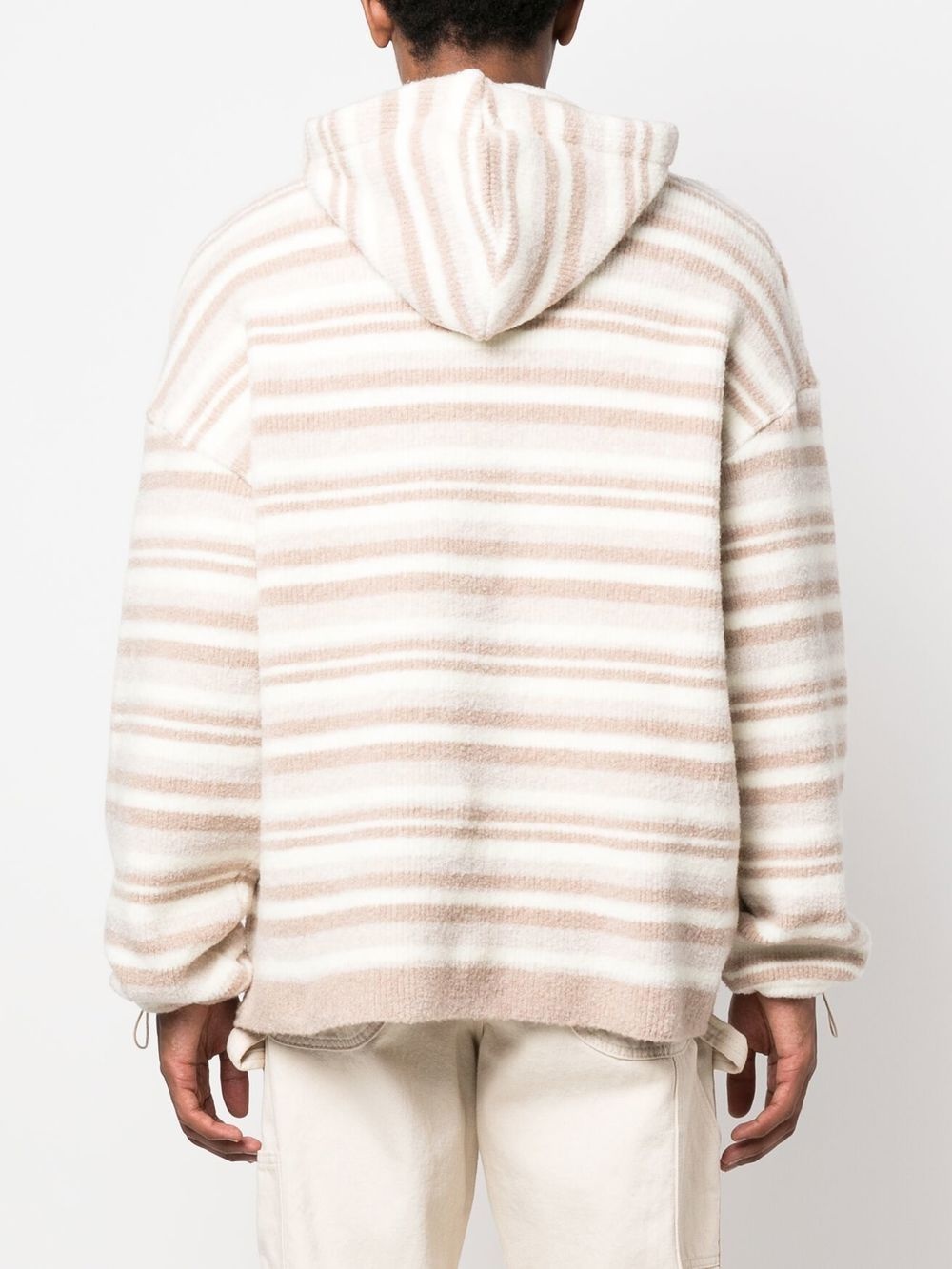 striped-pattern oversized knitted hoodie - 4