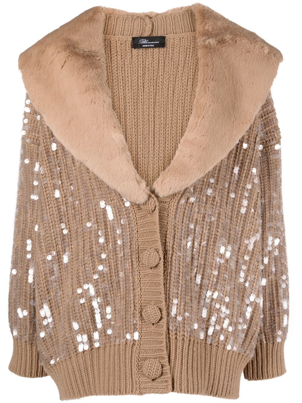 faux-fur tirm sequin cardigan - 1