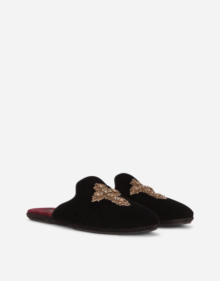 Velvet slippers with cross embroidery - 2