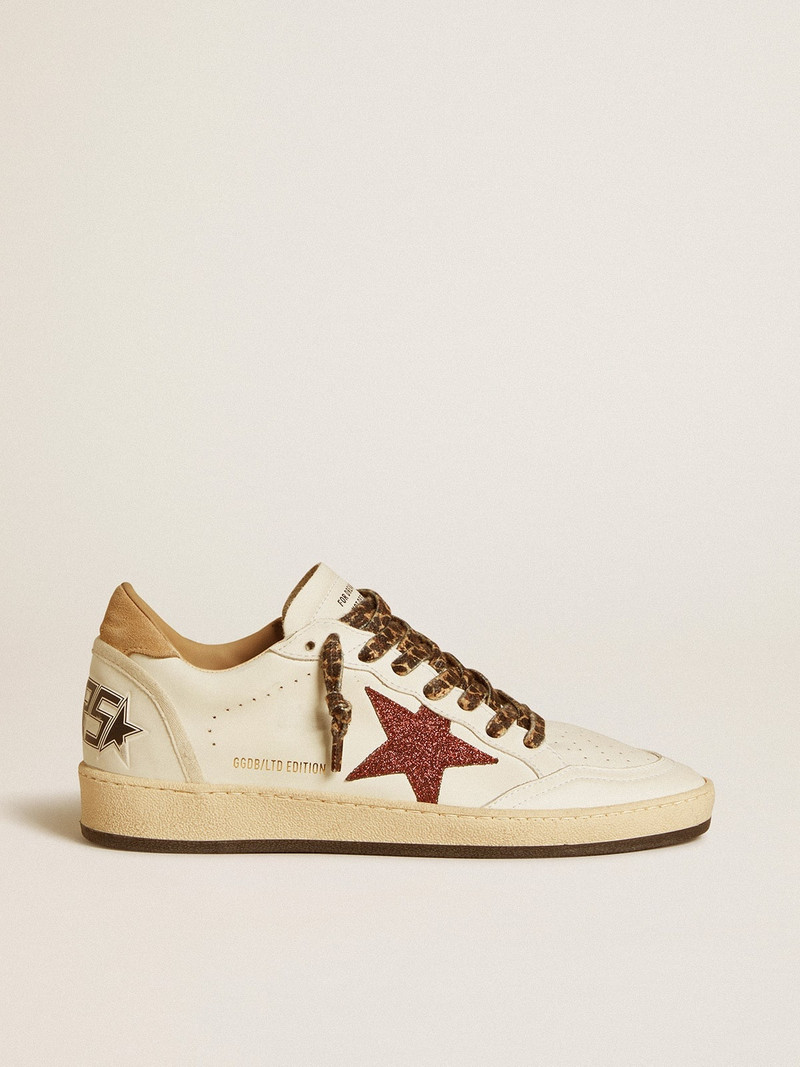 Women's Ball Star LTD with burgundy glitter star and beige suede heel tab - 1