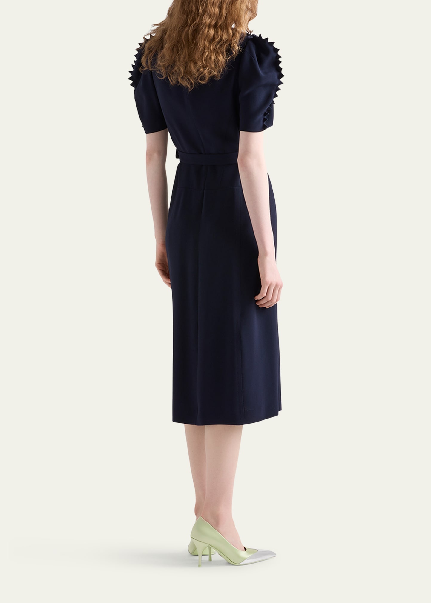 Puffy-Sleeve Belted Crepe De Chine Midi Dress - 3