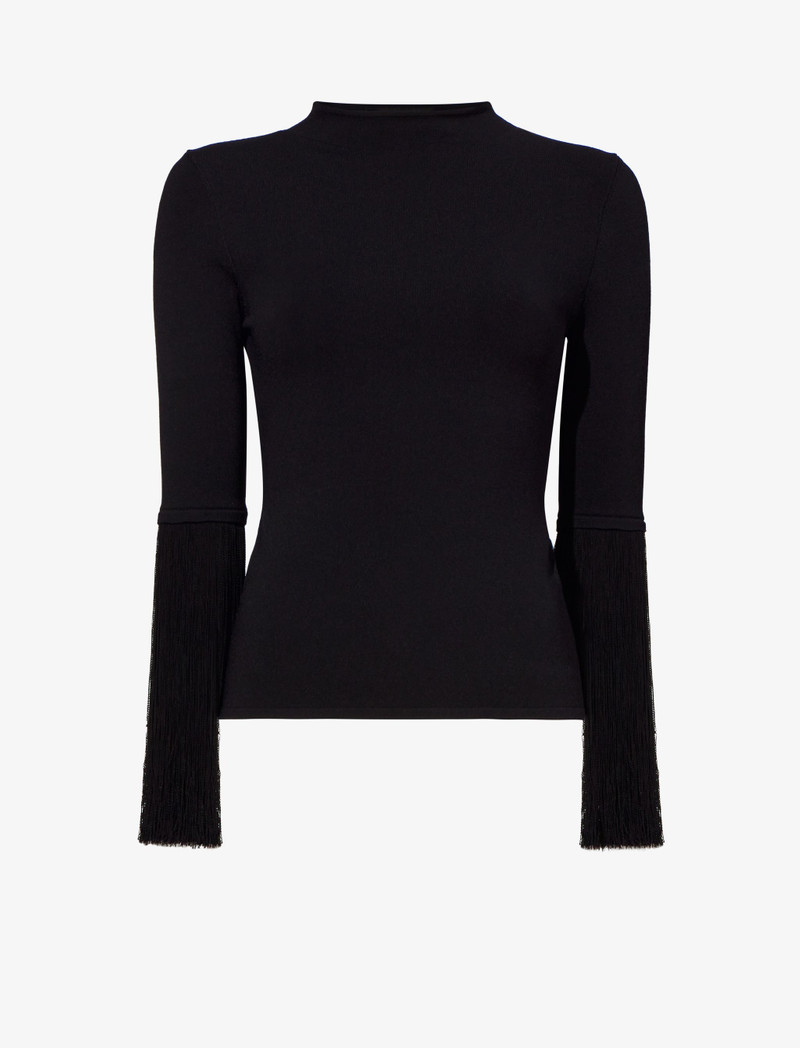 Matte Viscose Knit Fringe Sweater 1