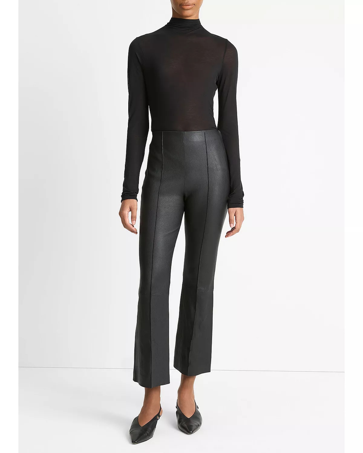 Stretch Leather Cropped Flare Pants - 2