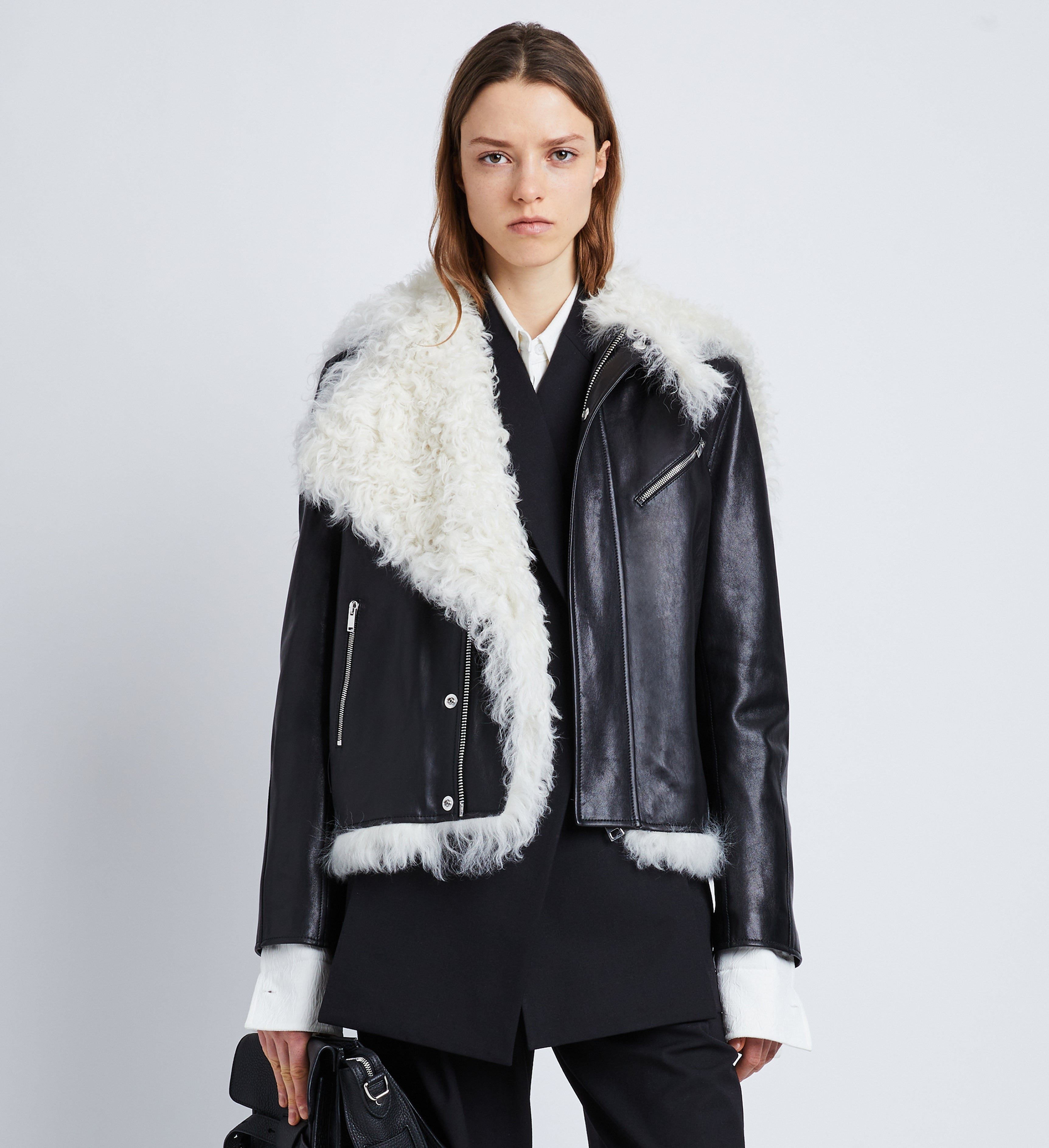 Leather Shearling Motorcycle Jacket - 2